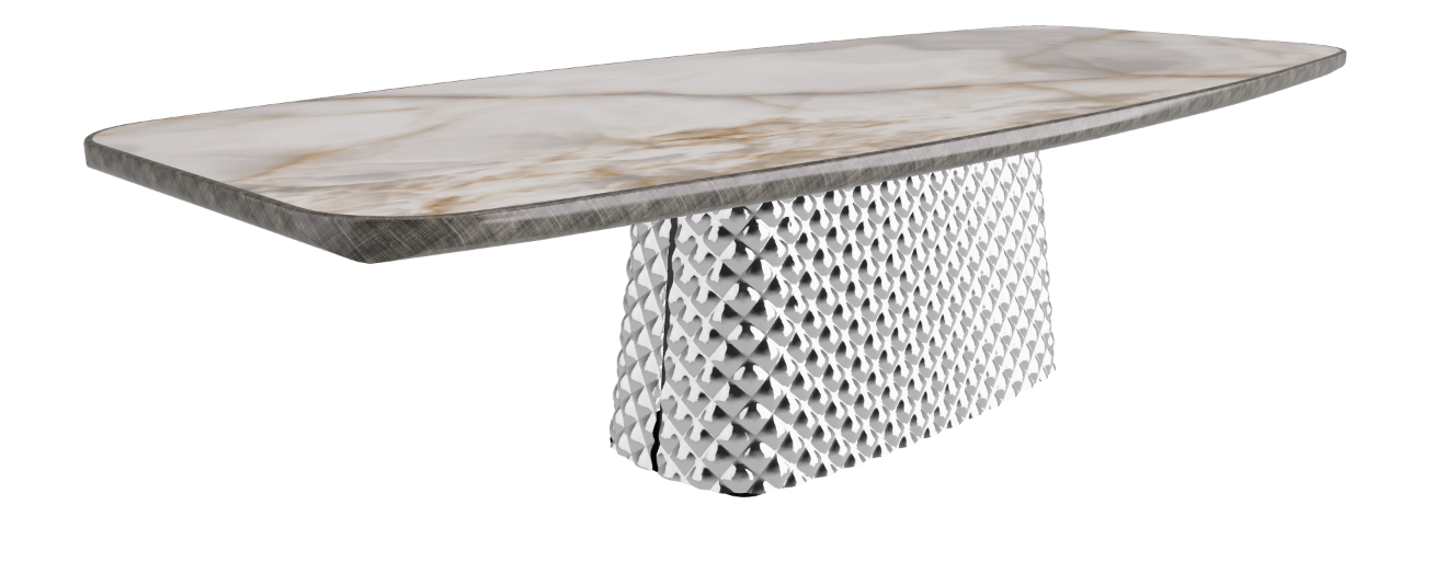 300x128x75h Barrel Shaped_Alabastro_Mirrored Quilted Fumé Curved Glass_Brushed Grey