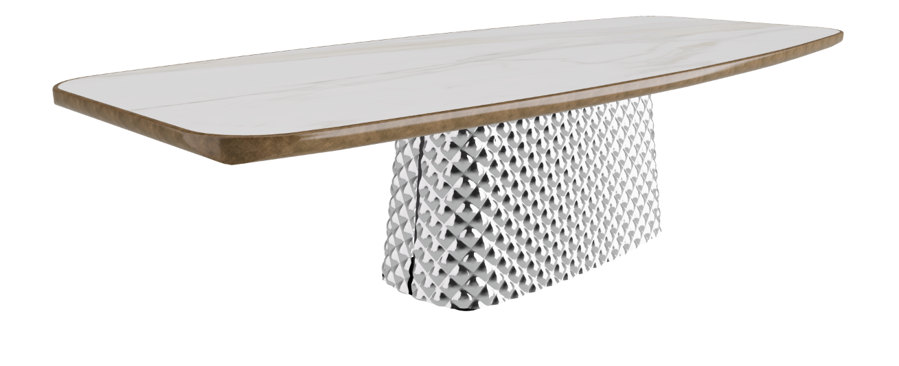 300x128x75h Barrel Shaped_Matt Golden Calacatta_Mirrored Quilted Fumé Curved Glass_Brushed Bronze
