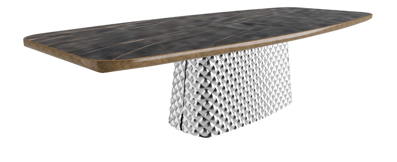 300x128x75h Barrel Shaped_Matt Portoro_Mirrored Quilted Fumé Curved Glass_Brushed Bronze