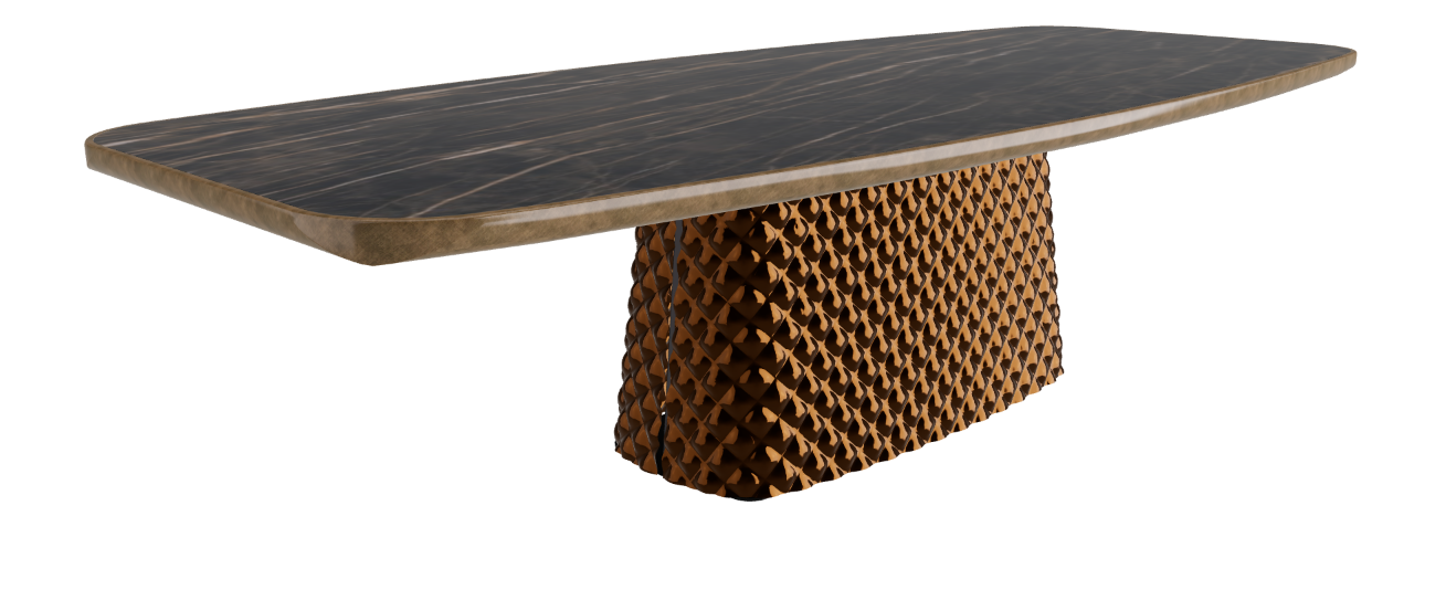 300x128x75h Barrel Shaped_Glossy Portoro_Mirrored Quilted Bronze Curved Glass_Brushed Bronze