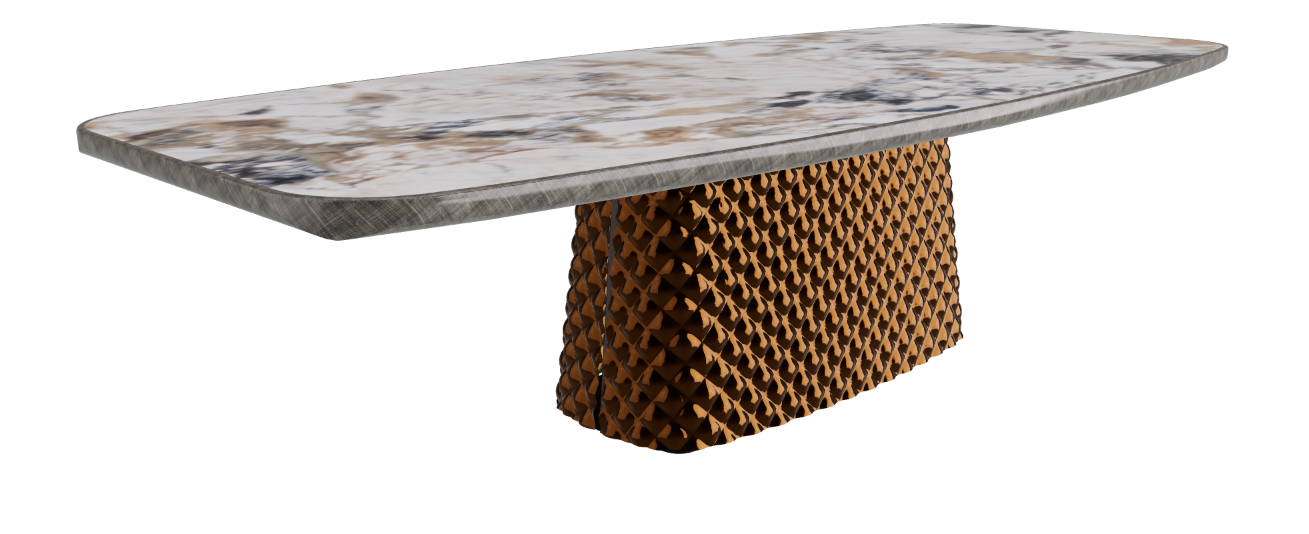 300x128x75h Barrel Shaped_Makalu_Mirrored Quilted Bronze Curved Glass_Brushed Grey