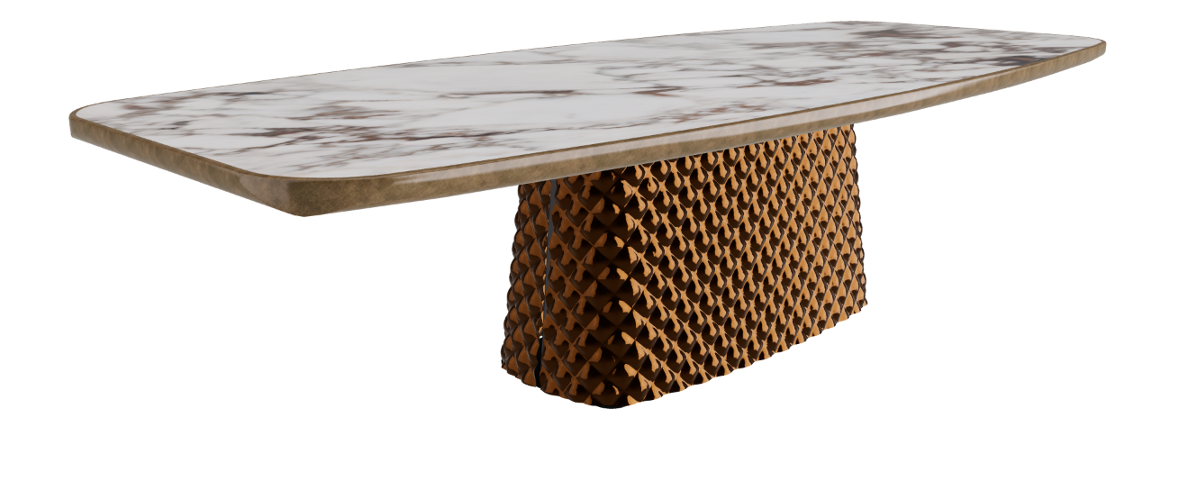 300x128x75h Barrel Shaped_Breccia_Mirrored Quilted Bronze Curved Glass_Brushed Bronze