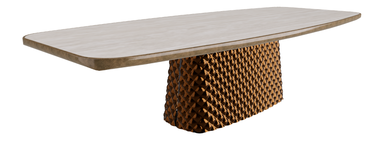 300x128x75h Barrel Shaped_Colosseo_Mirrored Quilted Bronze Curved Glass_Brushed Bronze