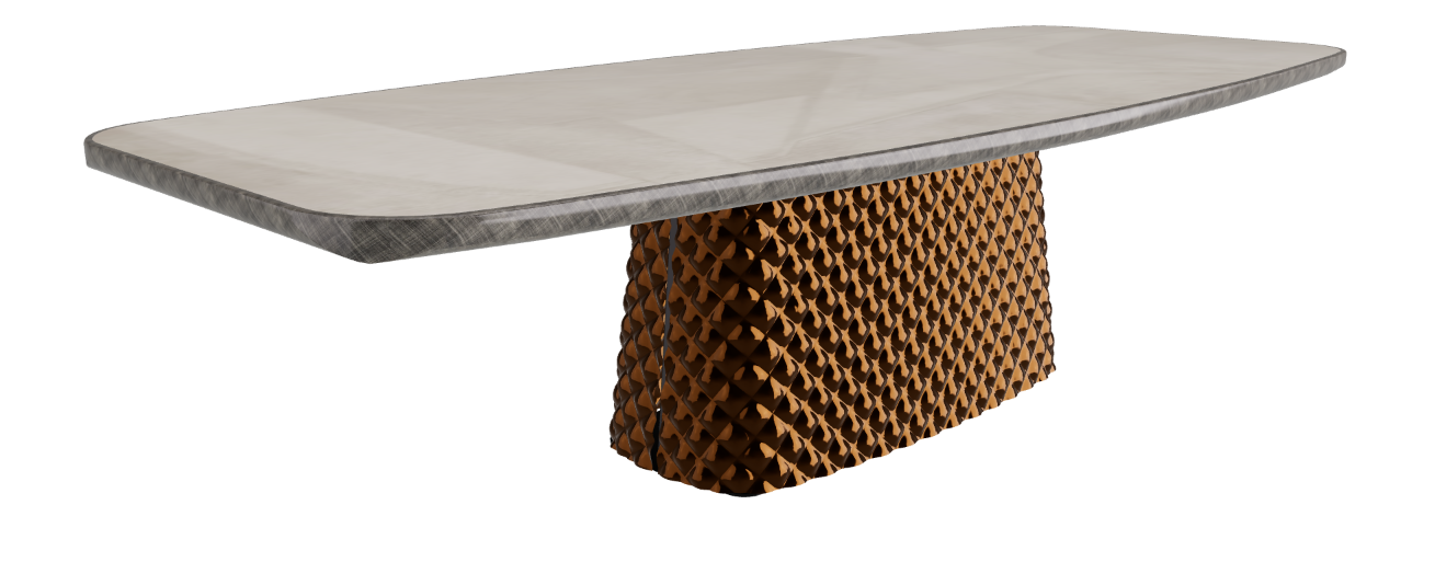 300x128x75h Barrel Shaped_Luxor_Mirrored Quilted Bronze Curved Glass_Brushed Grey