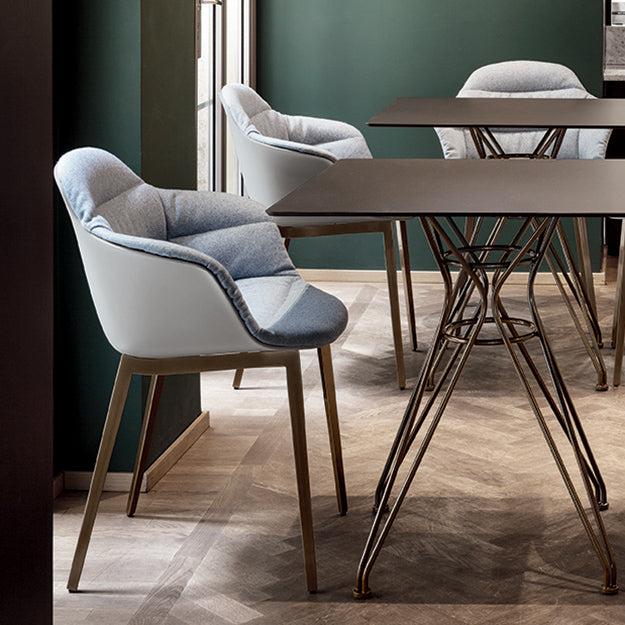 Bontempi Casa Mood Upholstered Dining Chair With Metal Frame ,Triangular Legs & Arms