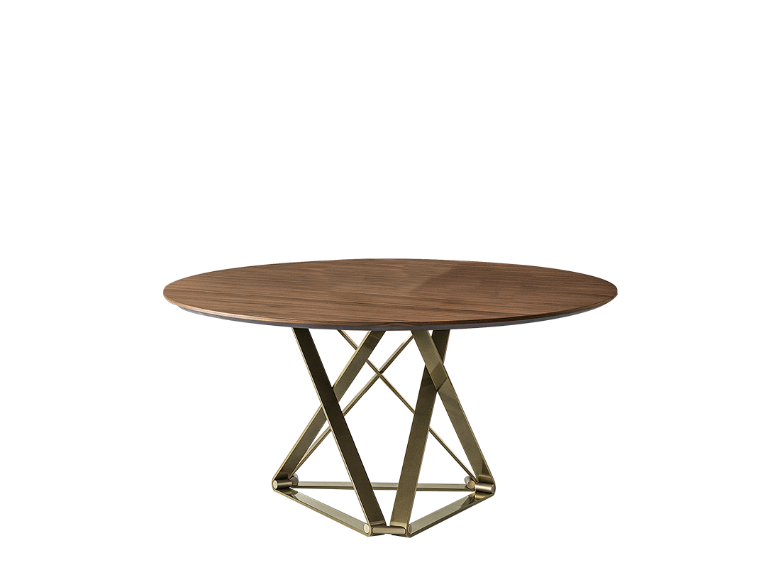 Delta Round Round fix table with lacquered metal frame and decorative details