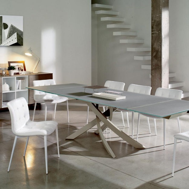 Bontempi Artistico Extendible Rectangular Dining Table with Lacquered Glass Top