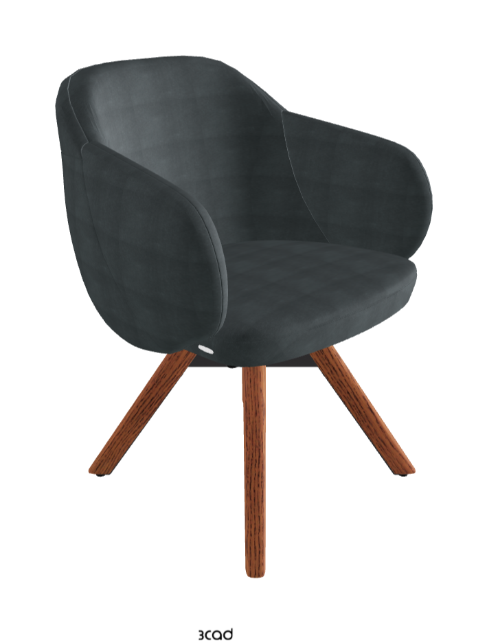 Bombe Swivel Dining Armchair_Black Embossed_Canaletto Walnut Stained Ashwood_Fabric_B927