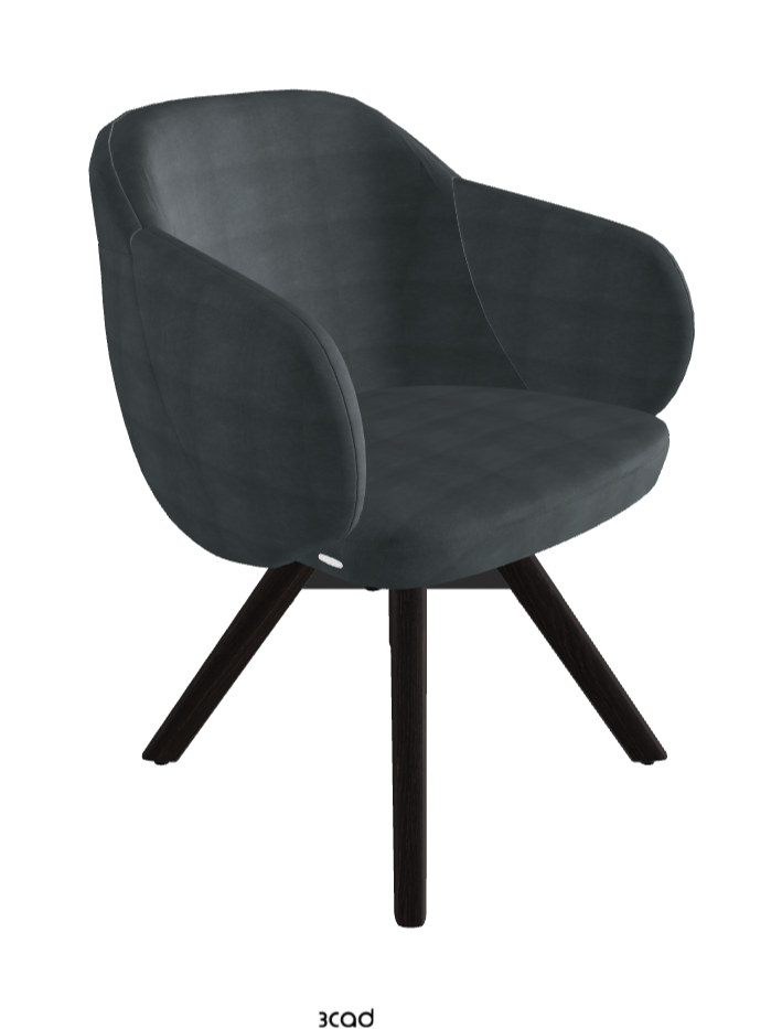 Bombe Swivel Dining Armchair_Black Embossed_Burned Oak Stained Ashwood_Fabric_B927