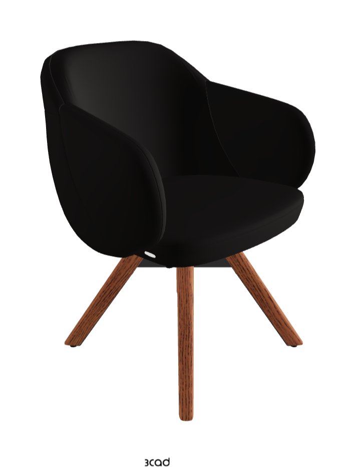 Bombe Swivel Dining Armchair_Black Embossed_Canaletto Walnut Stained Ashwood_Synthetic Leather_Moka