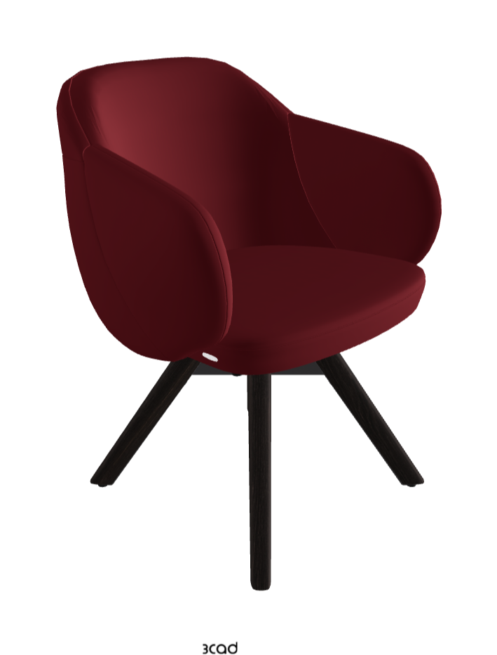 Bombe Swivel Dining Armchair_Black Embossed_Burned Oak Stained Ashwood_Synthetic Leather_Rosso Corsa