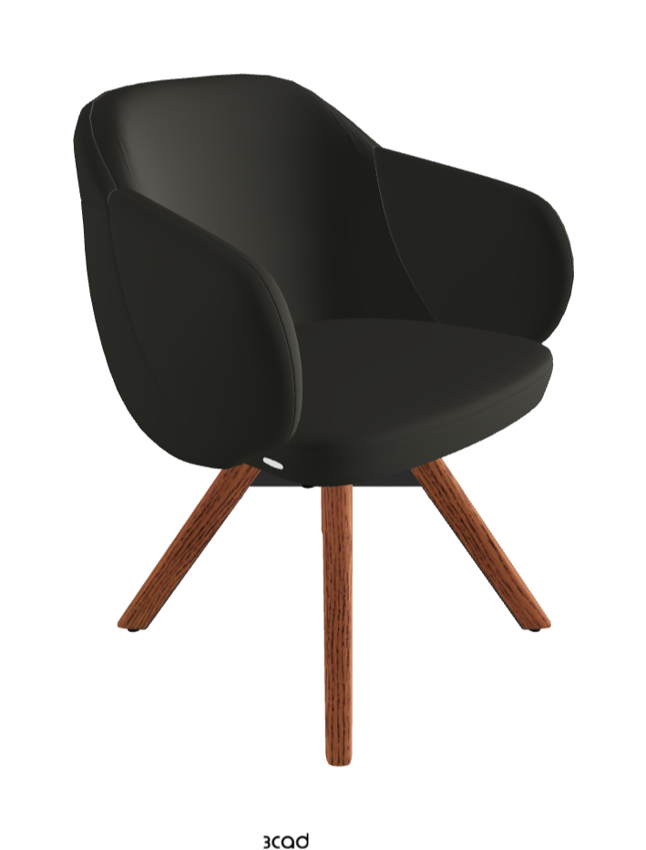 Bombe Swivel Dining Armchair_Black Embossed_Canaletto Walnut Stained Ashwood_Synthetic Leather_London