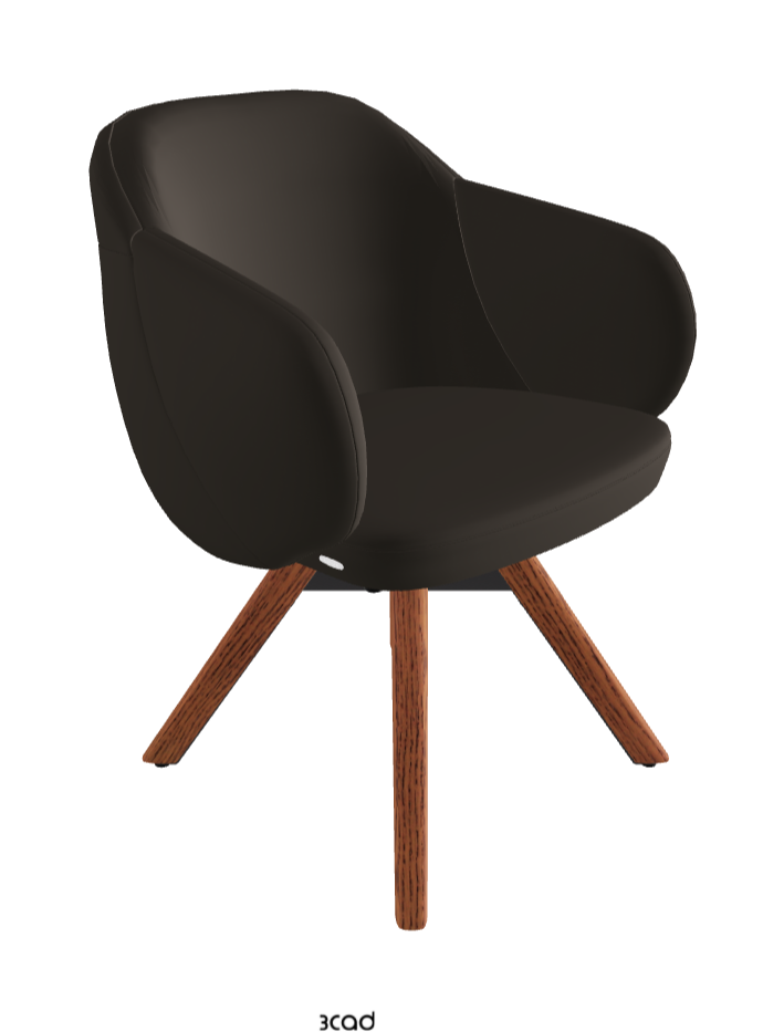 Bombe Swivel Dining Armchair_Black Embossed_Canaletto Walnut Stained Ashwood_Synthetic Leather_Fossil