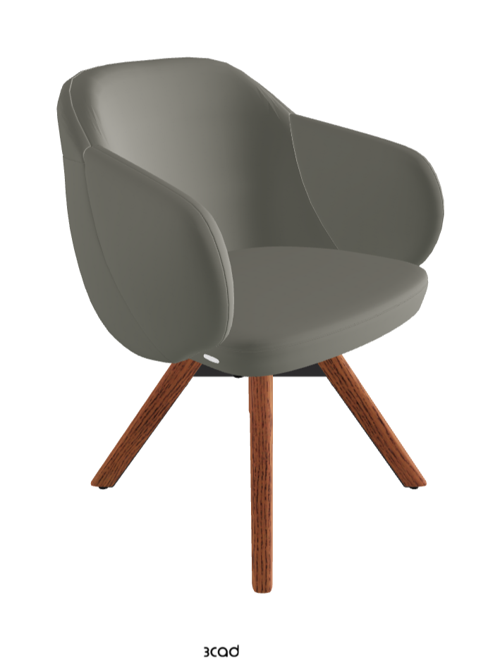 Bombe Swivel Dining Armchair_Black Embossed_Canaletto Walnut Stained Ashwood_Synthetic Leather_Cemento