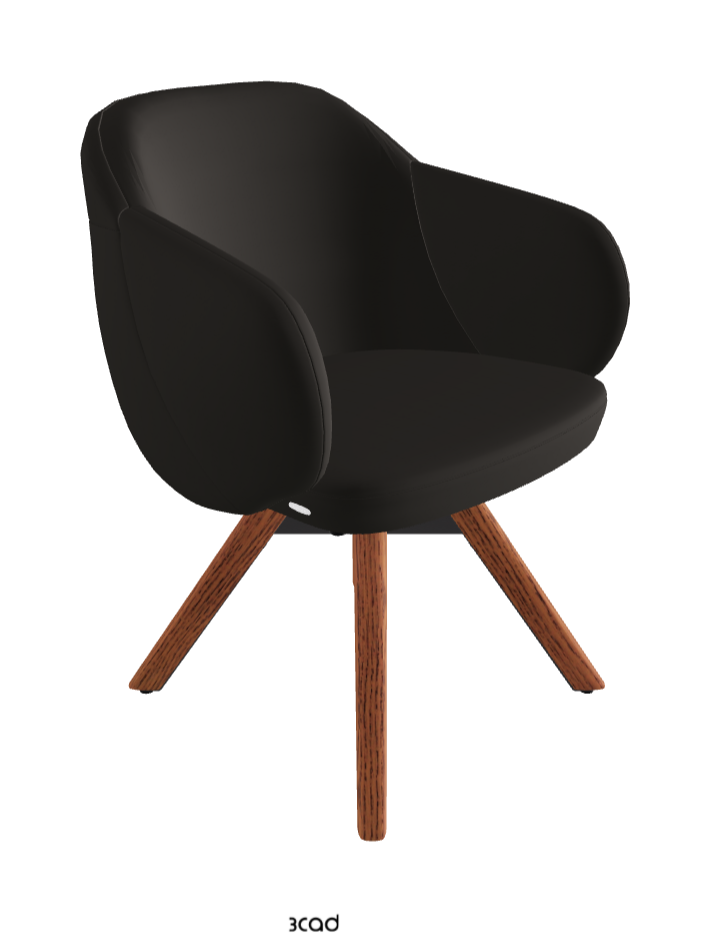 Bombe Swivel Dining Armchair_Black Embossed_Canaletto Walnut Stained Ashwood_Synthetic Leather_Ardesia