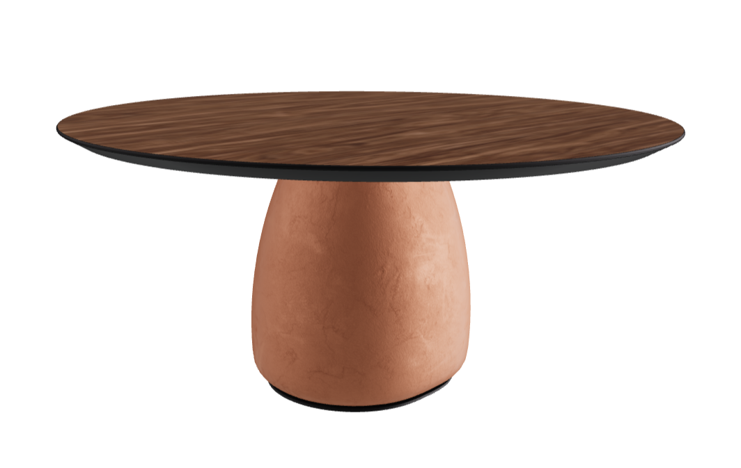 Diameter 160 x Height 75 cm Round Shaped_Walnut Canaletto_Marrakech_Black Embossed