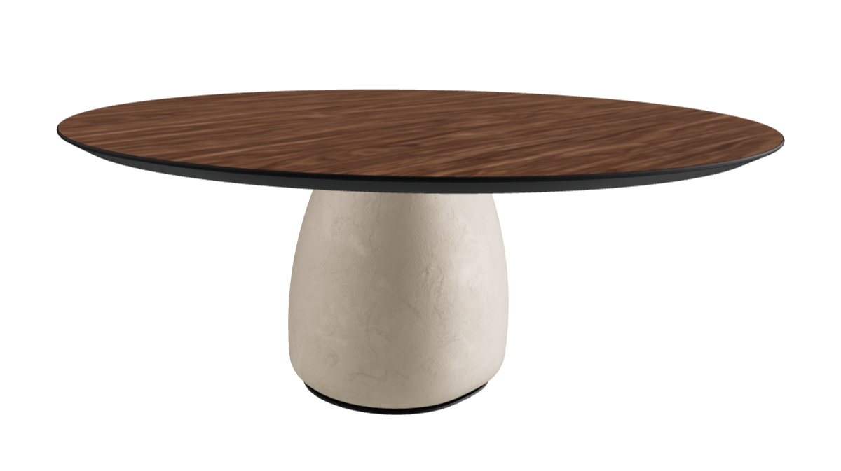 Diameter 180 x Height 75 cm Round Shaped_Walnut Canaletto_Cairo_Black Embossed