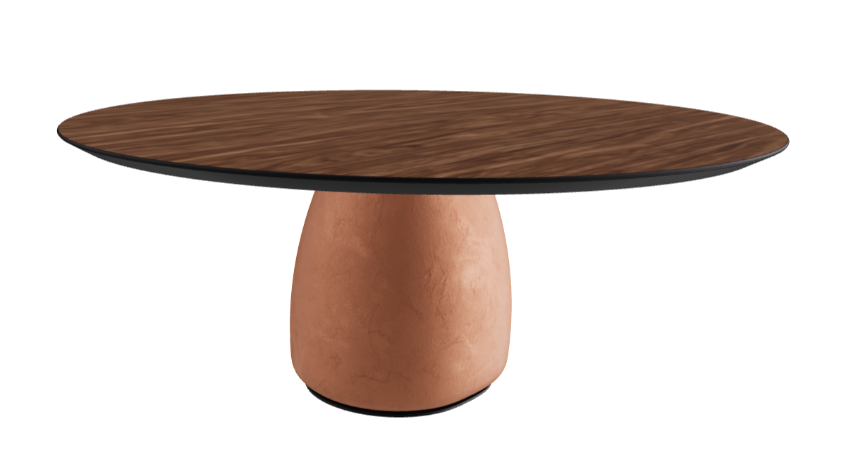 Diameter 180 x Height 75 cm Round Shaped_Walnut Canaletto_Marrakech_Black Embossed