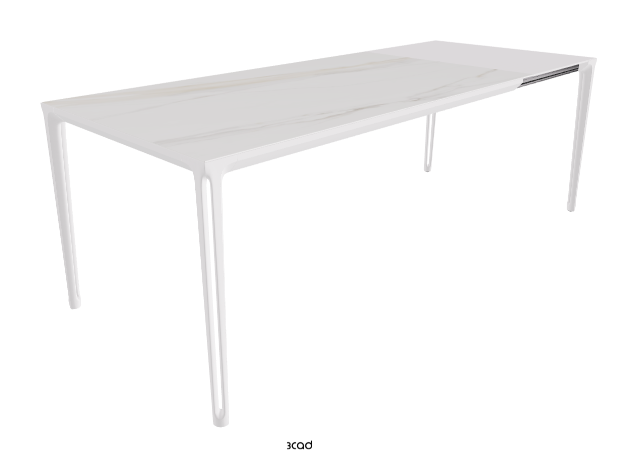 160-220x90x75h Extendible Rectangle Shaped_Glossy Golden Calacatta_Pearl Embossed_Extended