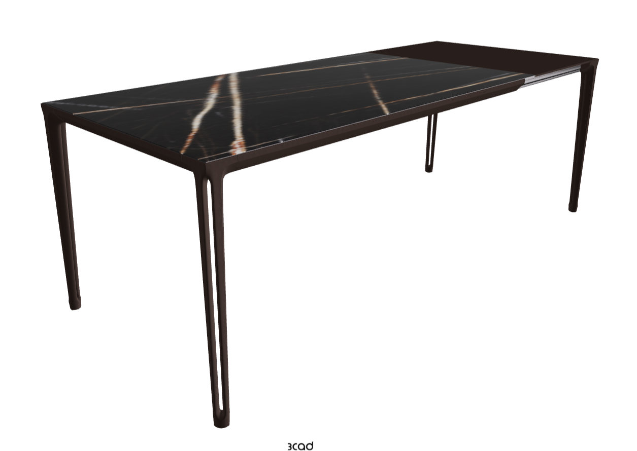160-220x90x75h Extendible Rectangle Shaped_Glossy Sahara Noir_Bronze Embossed_Extended
