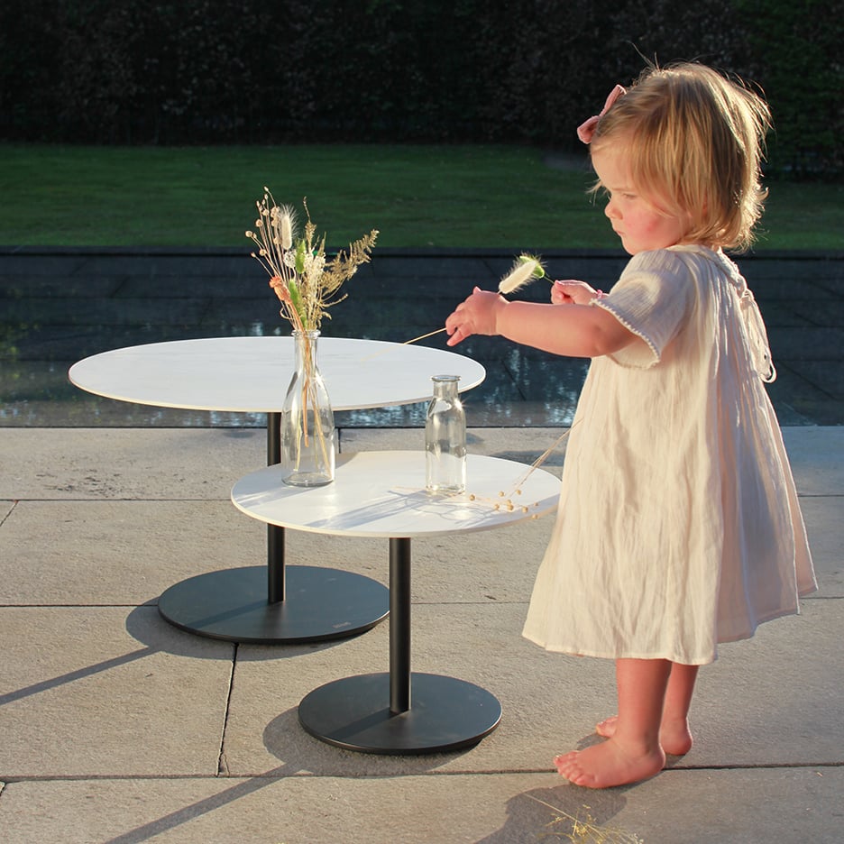 Butler Side Table Ø75cm H40cm Bronze Ceramic Travertino