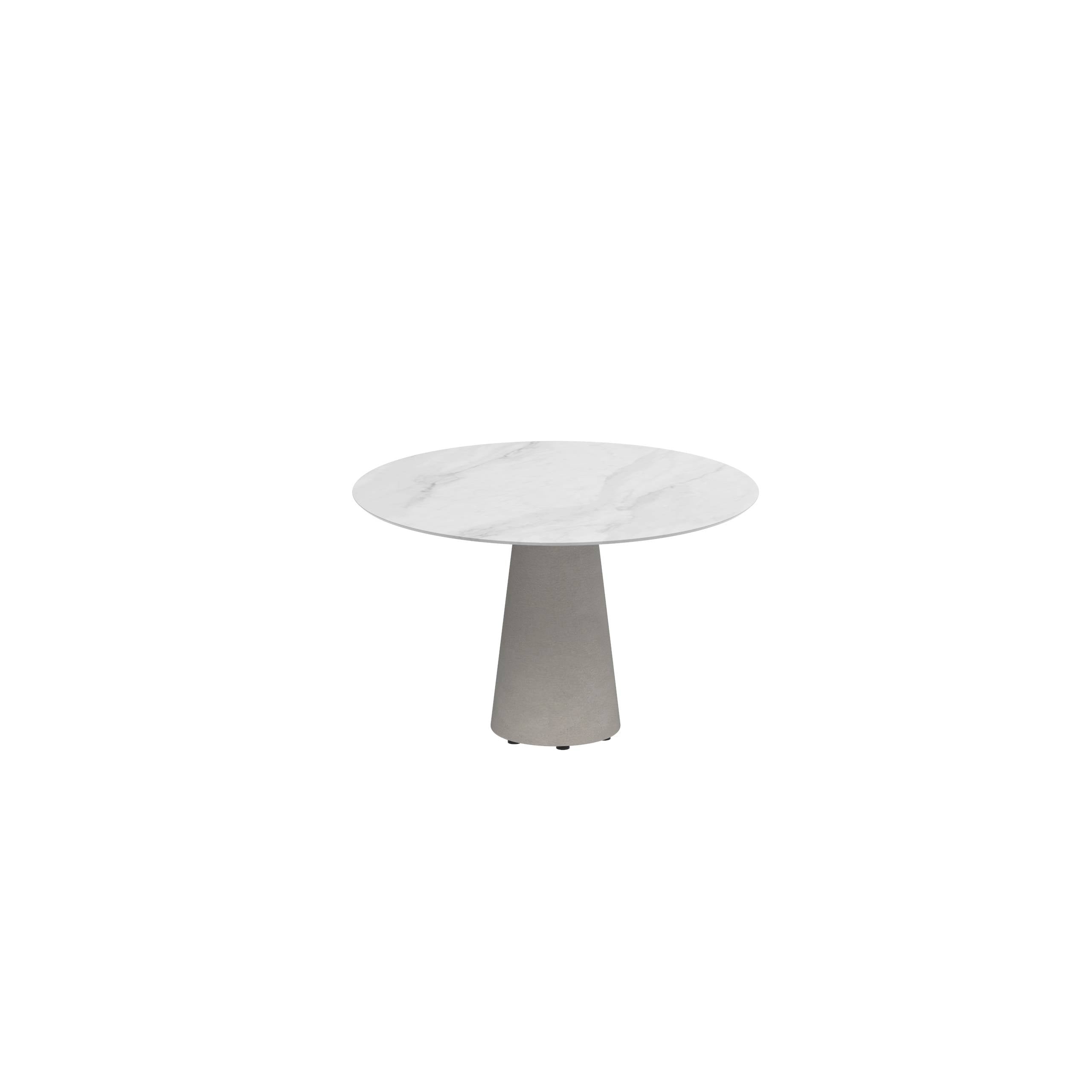 Conix Table Round Ø 120cm Legs Concrete Cement Grey - Tabletop Ceramic Bianco Statuario