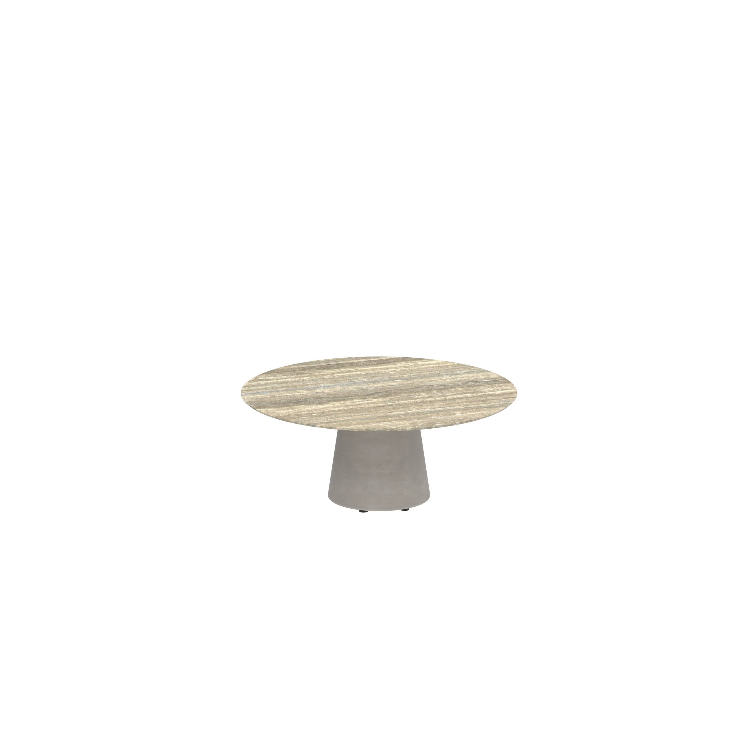 Conix Table Round Ø 120cm High Lounge Legs Concrete Cement Grey - Tabletop Ceramic Travertino