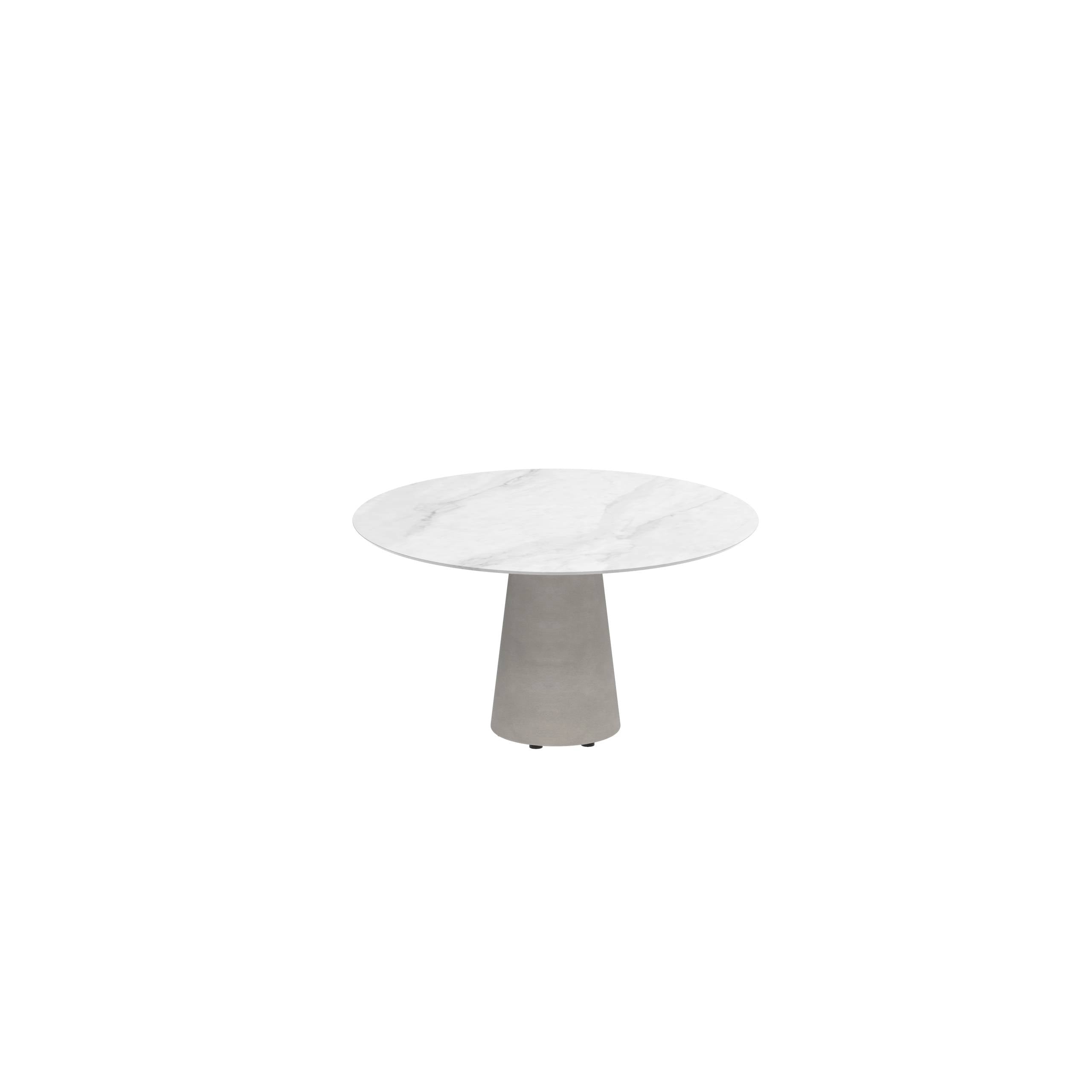 Conix Table Round Ø 120cm Low Dining Small Leg Concrete Cement Grey - Tabletop Ceramic Bianco Statuario