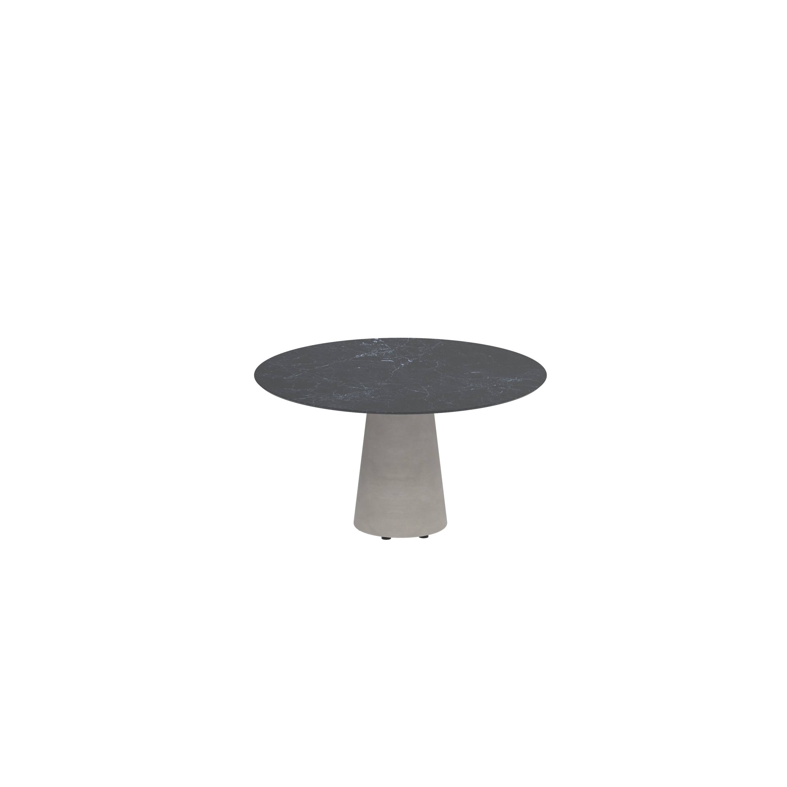 Conix Table Round Ø 120cm Low Dining Small Leg Concrete Cement Grey - Tabletop Ceramic Nero Marquina