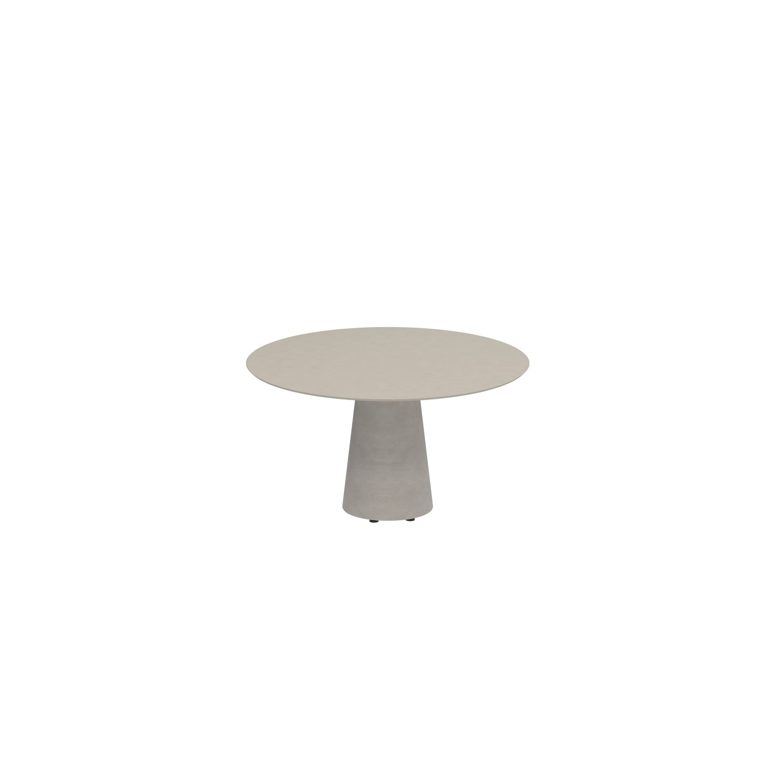 Conix Table Round Ø 120cm Low Dining Small Leg Concrete Cement Grey - Tabletop Ceramic Pearl Grey