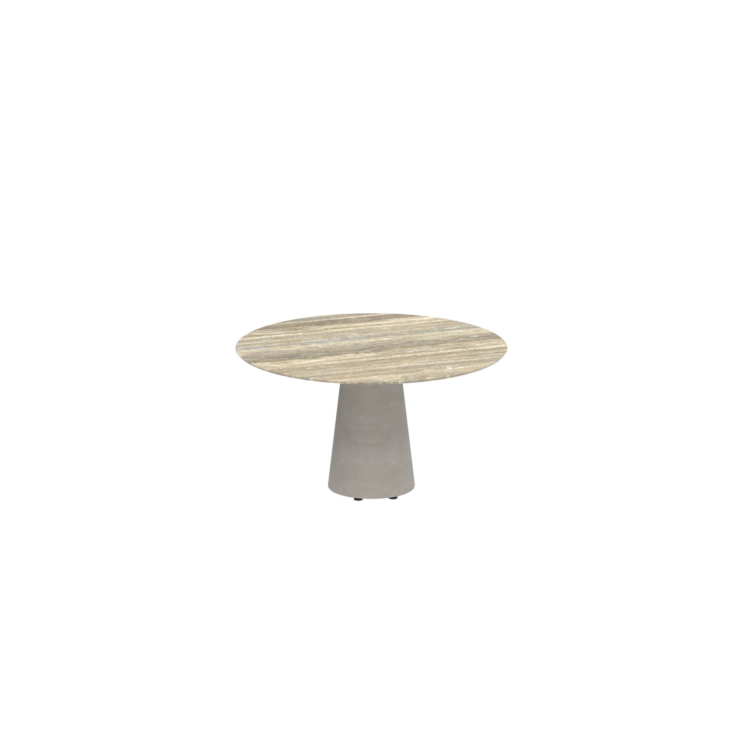 Conix Table Round Ø 120cm Low Dining Small Leg Concrete Cement Grey - Tabletop Ceramic Travertino