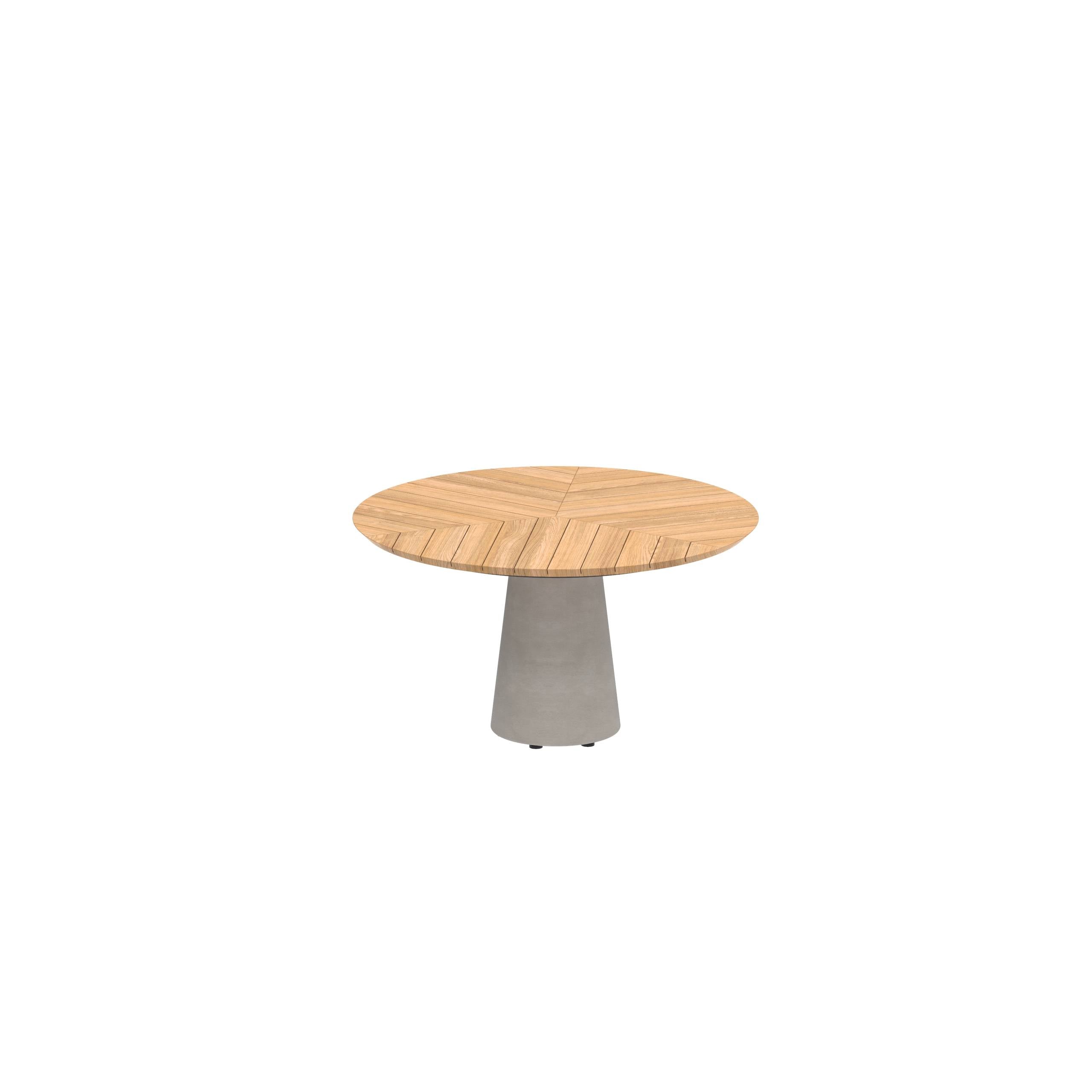 Conix Table Round Ø 120cm Low Dining Small Leg Concrete Cement Grey - Tabletop Teak