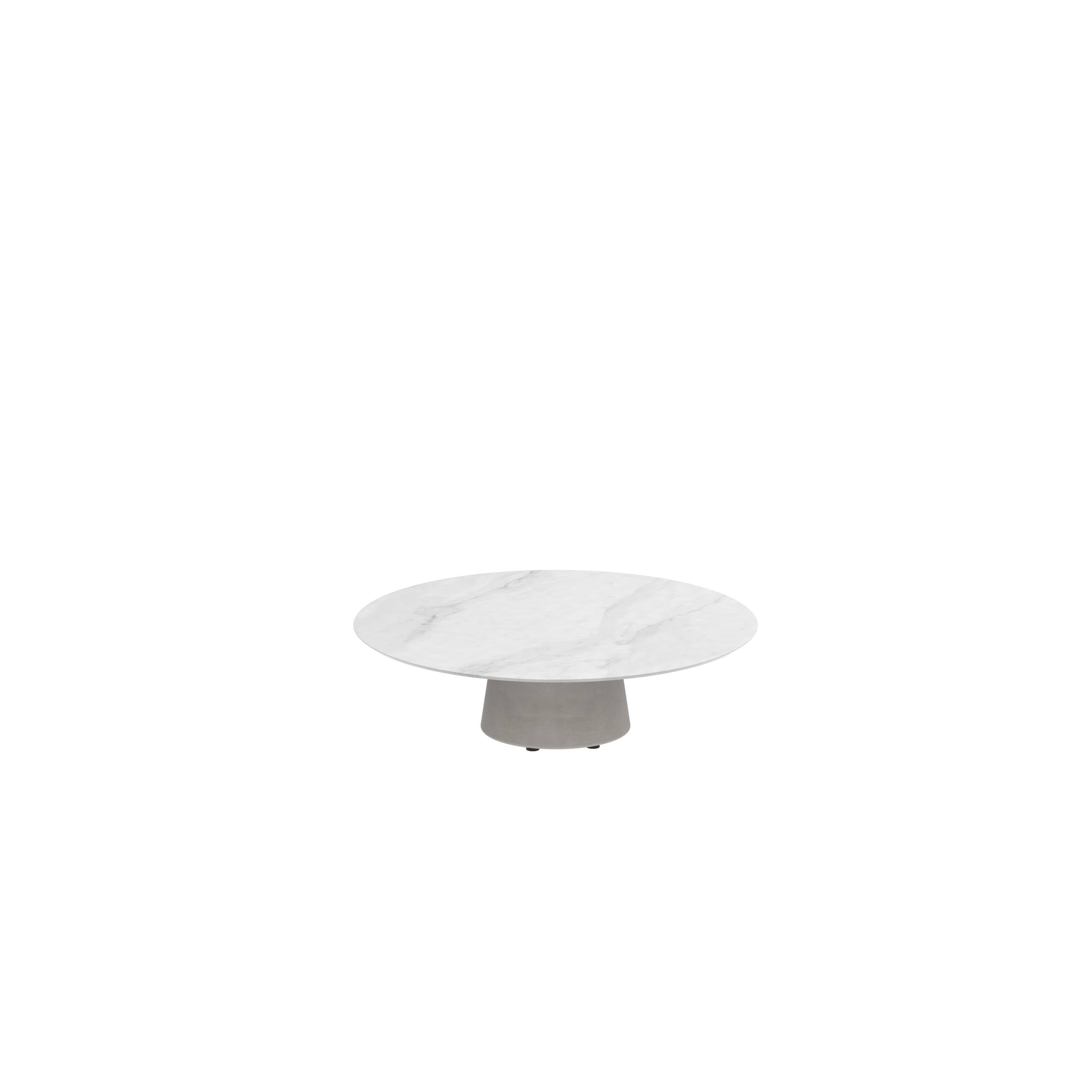 Conix Table Round Ø 120cm Low Lounge Legs Concrete Cement Grey - Tabletop Ceramic Bianco Statuario