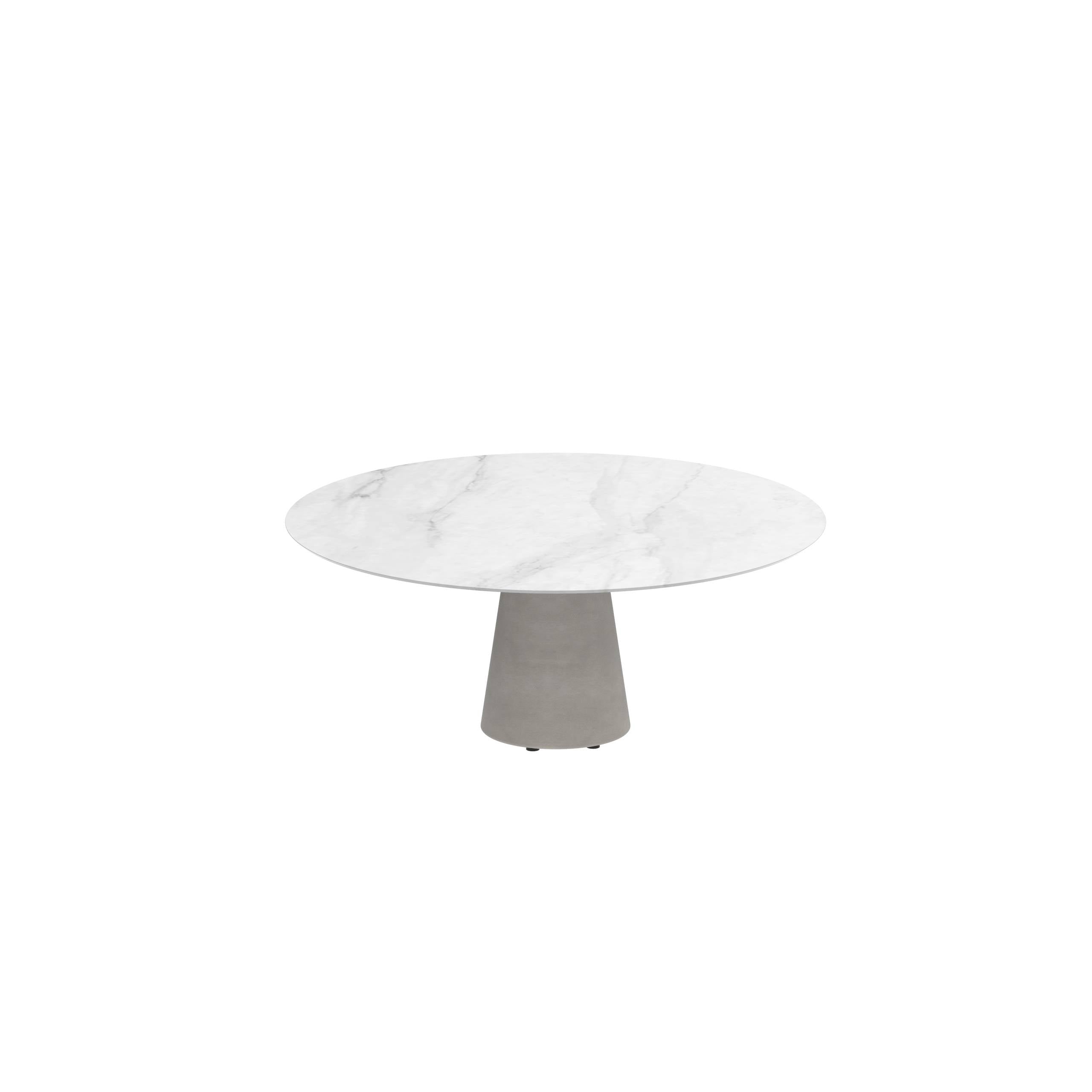 Conix Table Round Ø 160cm Low Dining Leg Concrete Cement Grey - Tabletop Ceramic Bianco Statuario