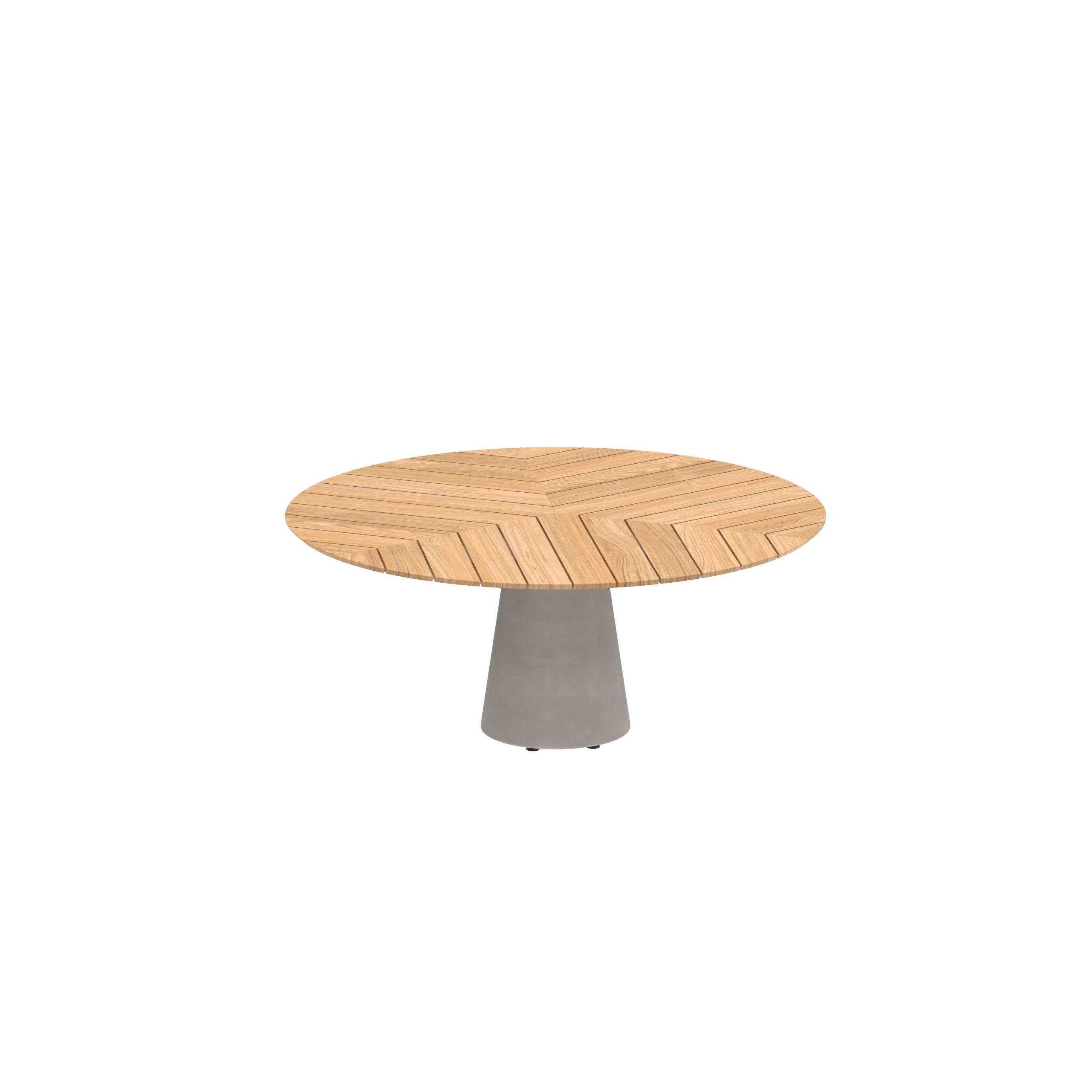 Conix Table Round Ø 160cm Low Dining Leg Concrete Cement Grey - Tabletop Teak