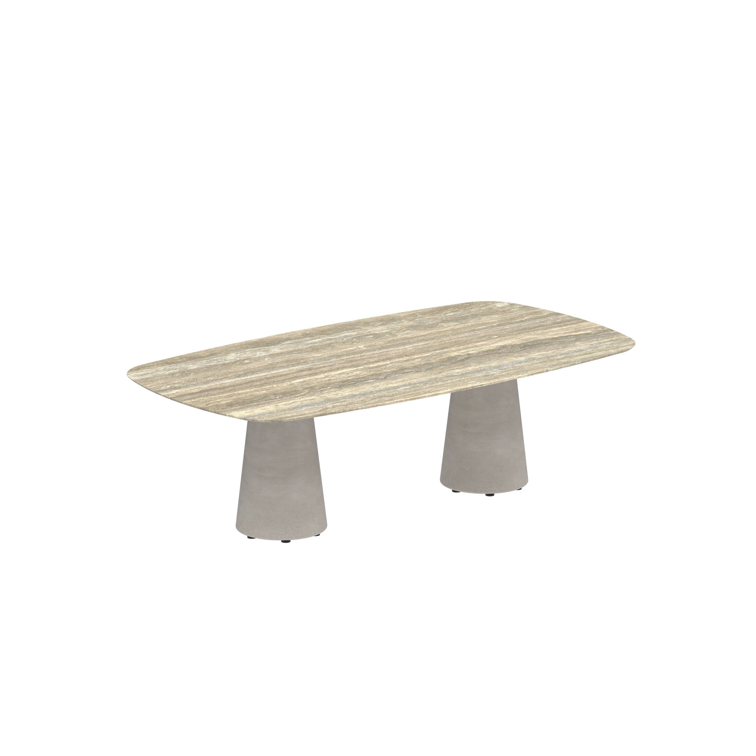 Conix Table 220x120 Cm Low Dining Legs Concrete Cement Grey - Table Top Ceramic Travertino