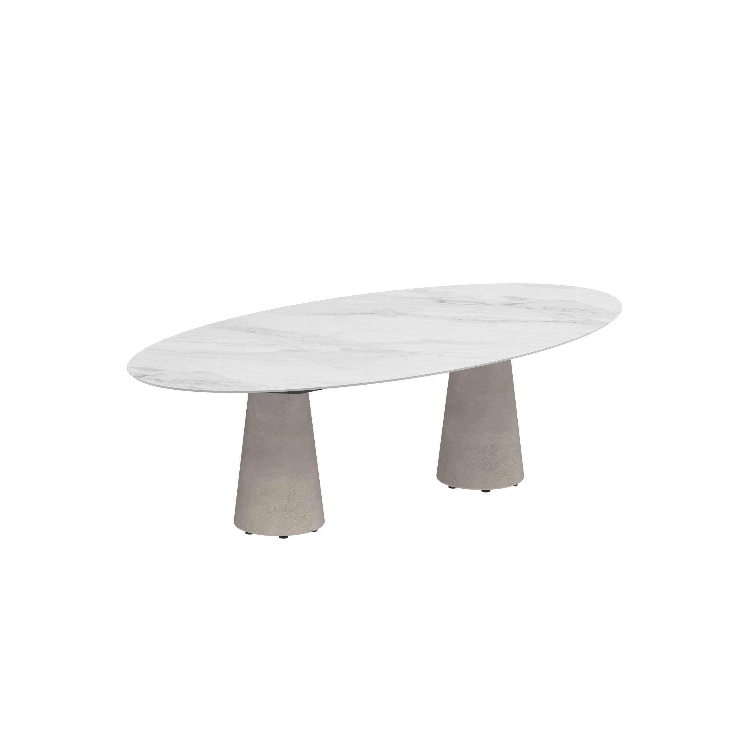 Conix Table Ellipse 250x130 Legs Concrete Cement Grey - Table Top Ceramic Bianco Statuario