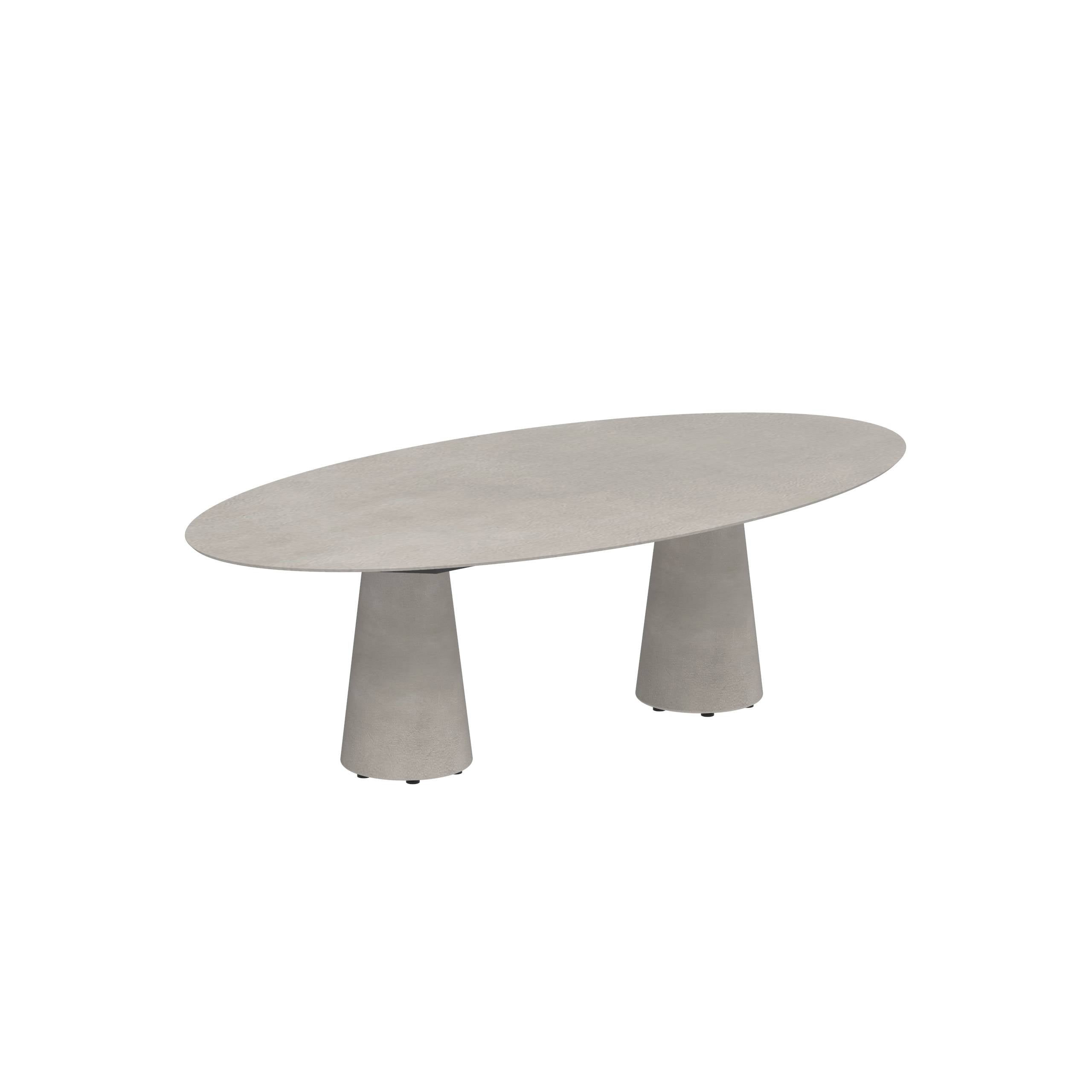 Conix Table Ellipse 250x130 Legs Concrete Cement Grey - Table Top Ceramic Cemento Luminoso