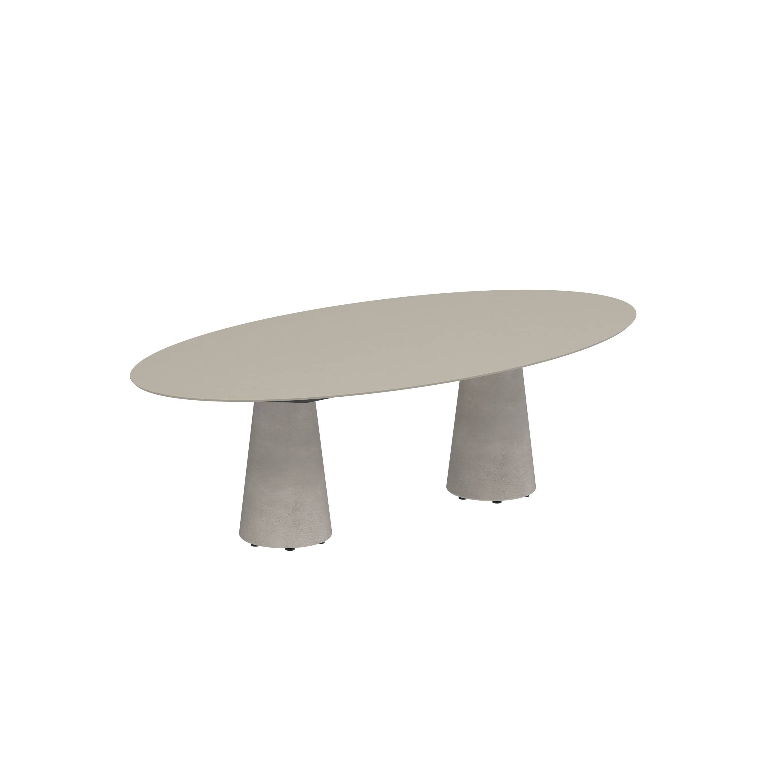 Conix Table Ellipse 250x130 Legs Concrete Cement Grey - Table Top Ceramic Pearl Grey