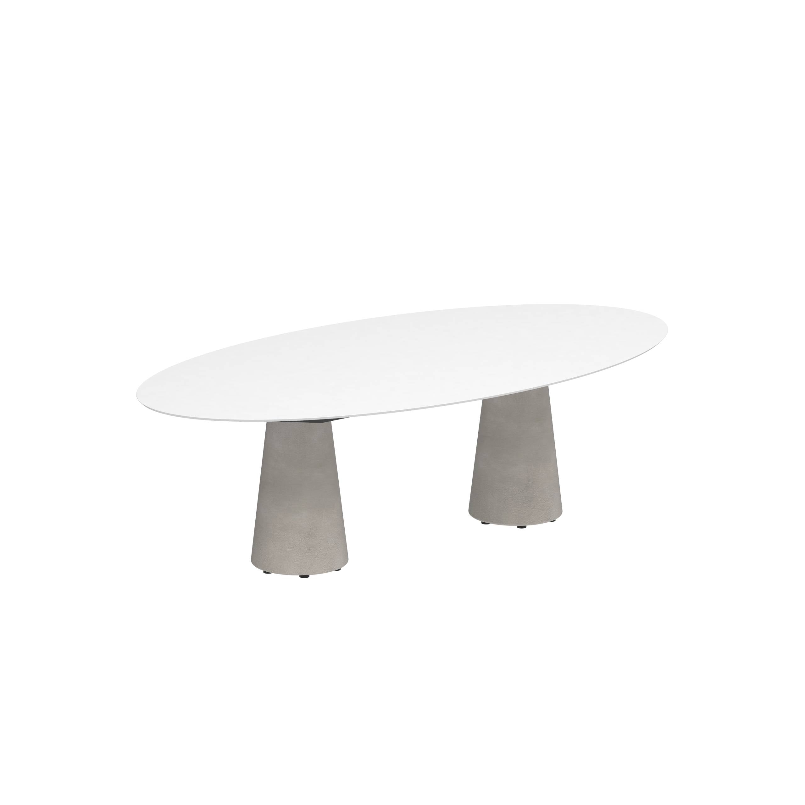 Conix Table Ellipse 250x130 Legs Concrete Cement Grey - Table Top Ceramic White