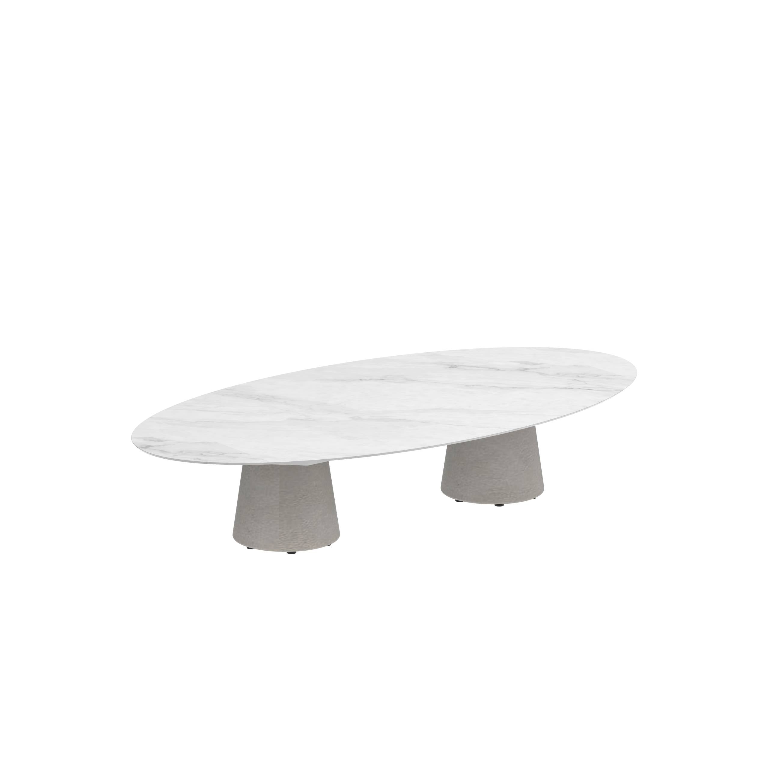 Conix Table Ellipse 250x130 Cm High Lounge Legs Concrete Cement Grey - Table Top Ceramic Bianco Statuario