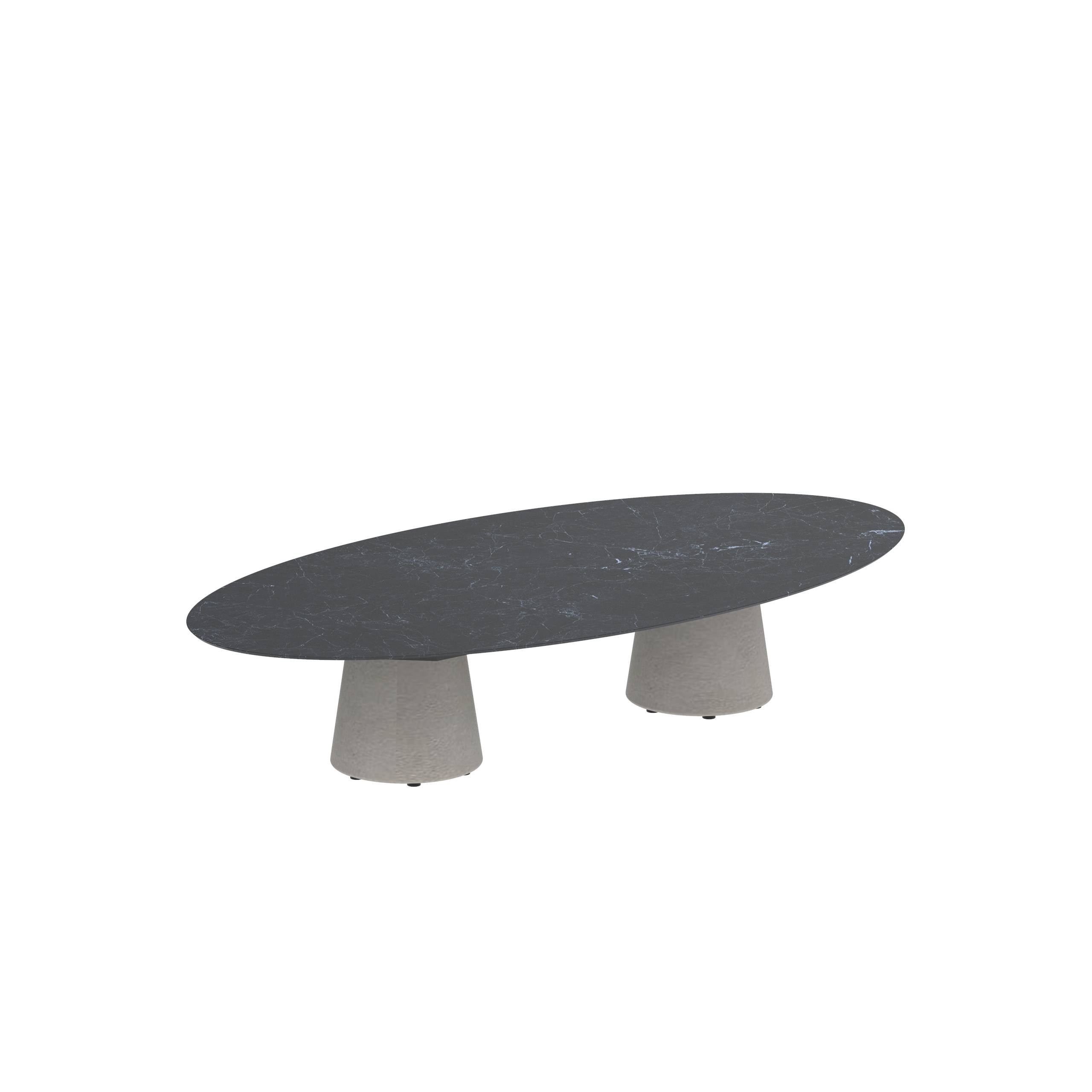 Conix Table Ellipse 250x130 Cm High Lounge Legs Concrete Cement Grey - Table Top Ceramic Nero Marquina