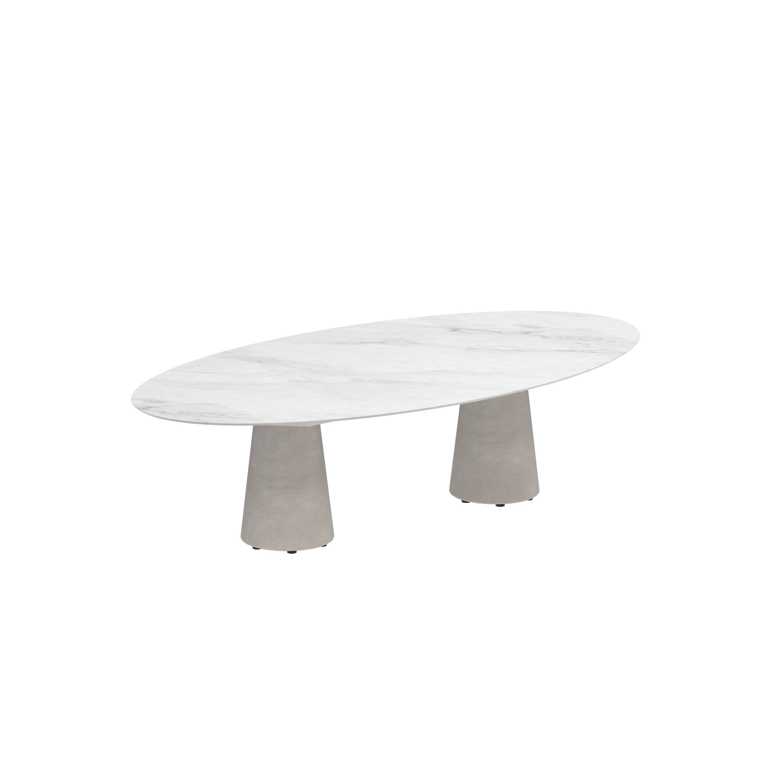 Conix Table Ellipse 250x130 Cm Low Dining Legs Concrete Cement Grey - Table Top Ceramic Bianco Statuario