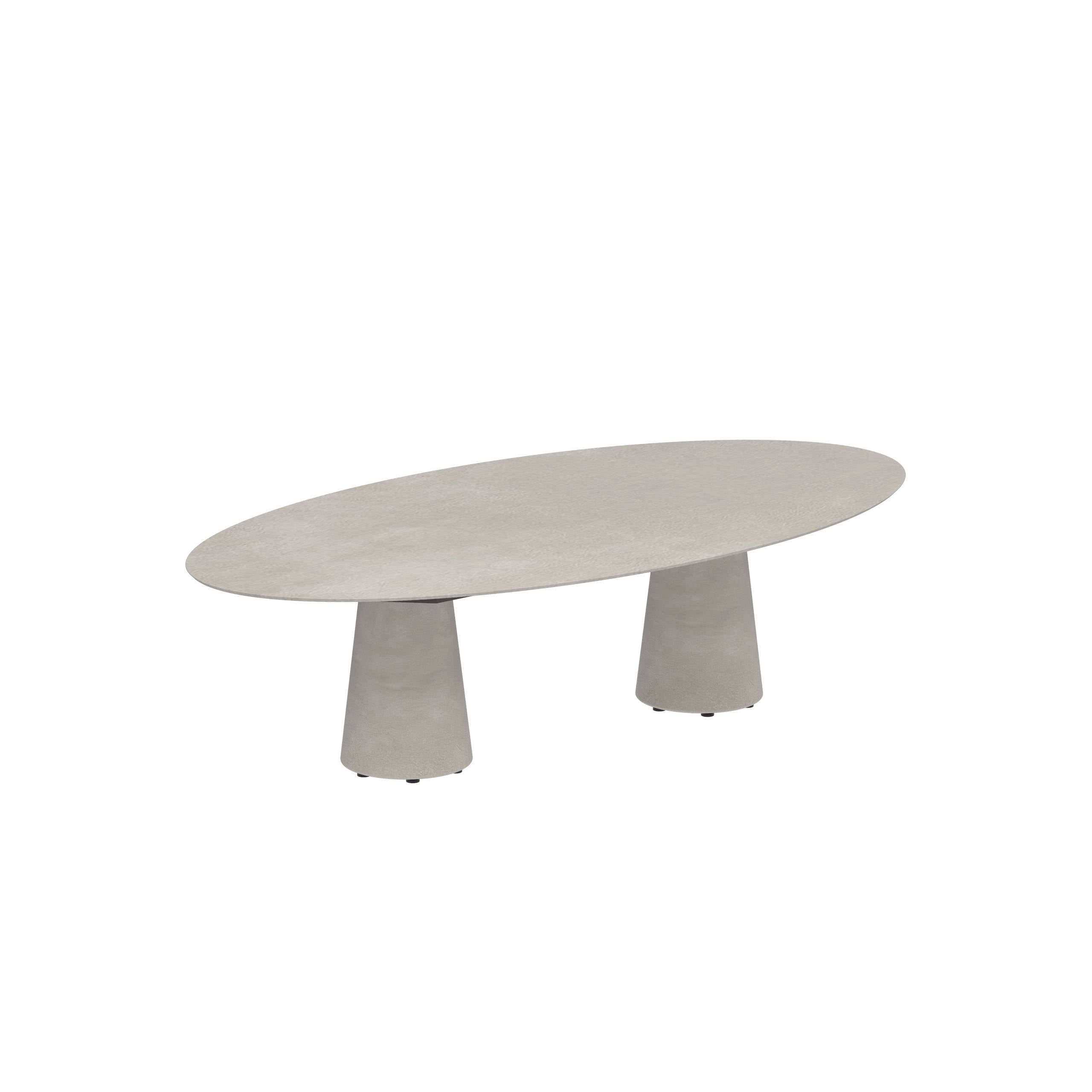 Conix Table Ellipse 250x130 Cm Low Dining Legs Concrete Cement Grey - Table Top Ceramic Cemento Luminoso