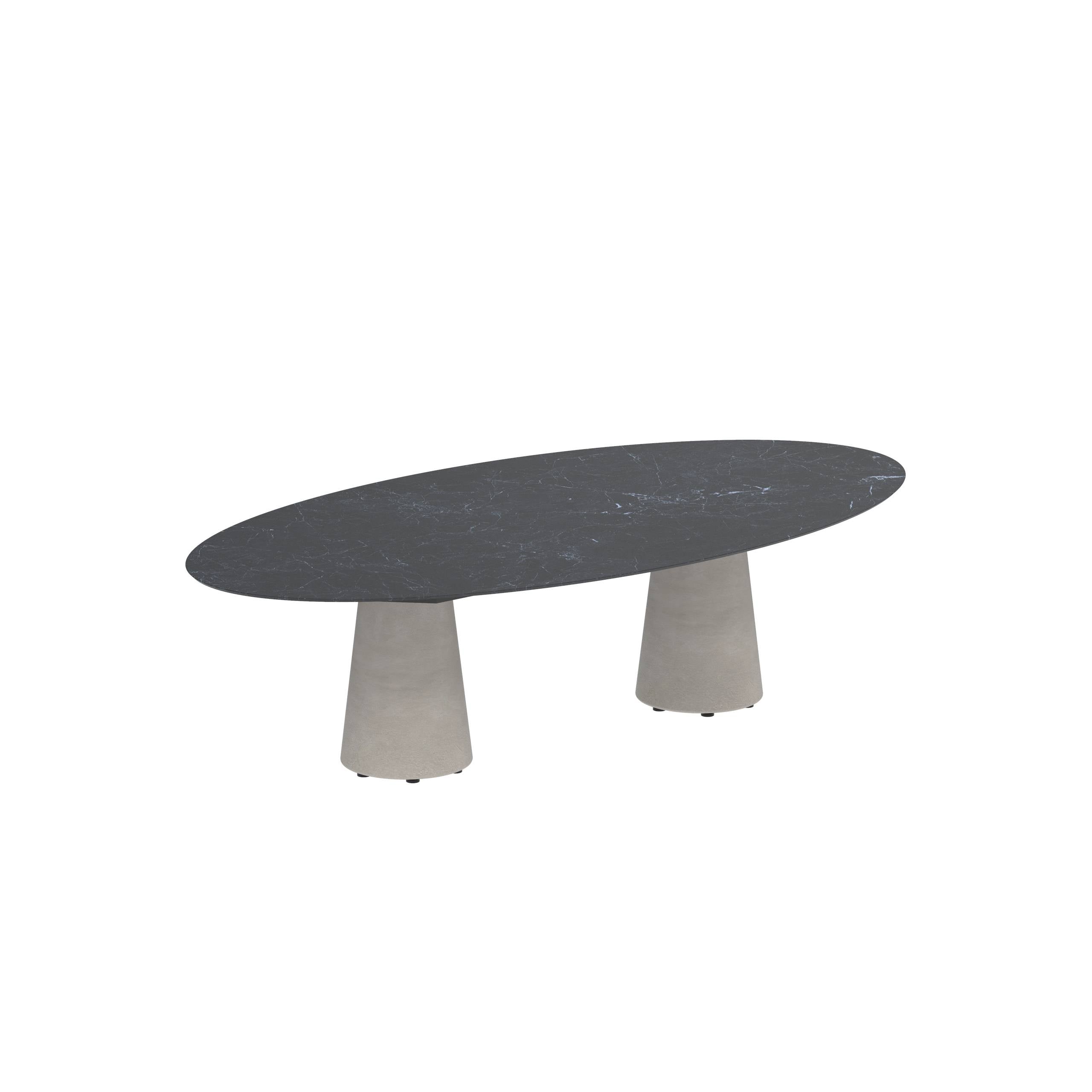 Conix Table Ellipse 250x130 Cm Low Dining Legs Concrete Cement Grey - Table Top Ceramic Nero Marquina