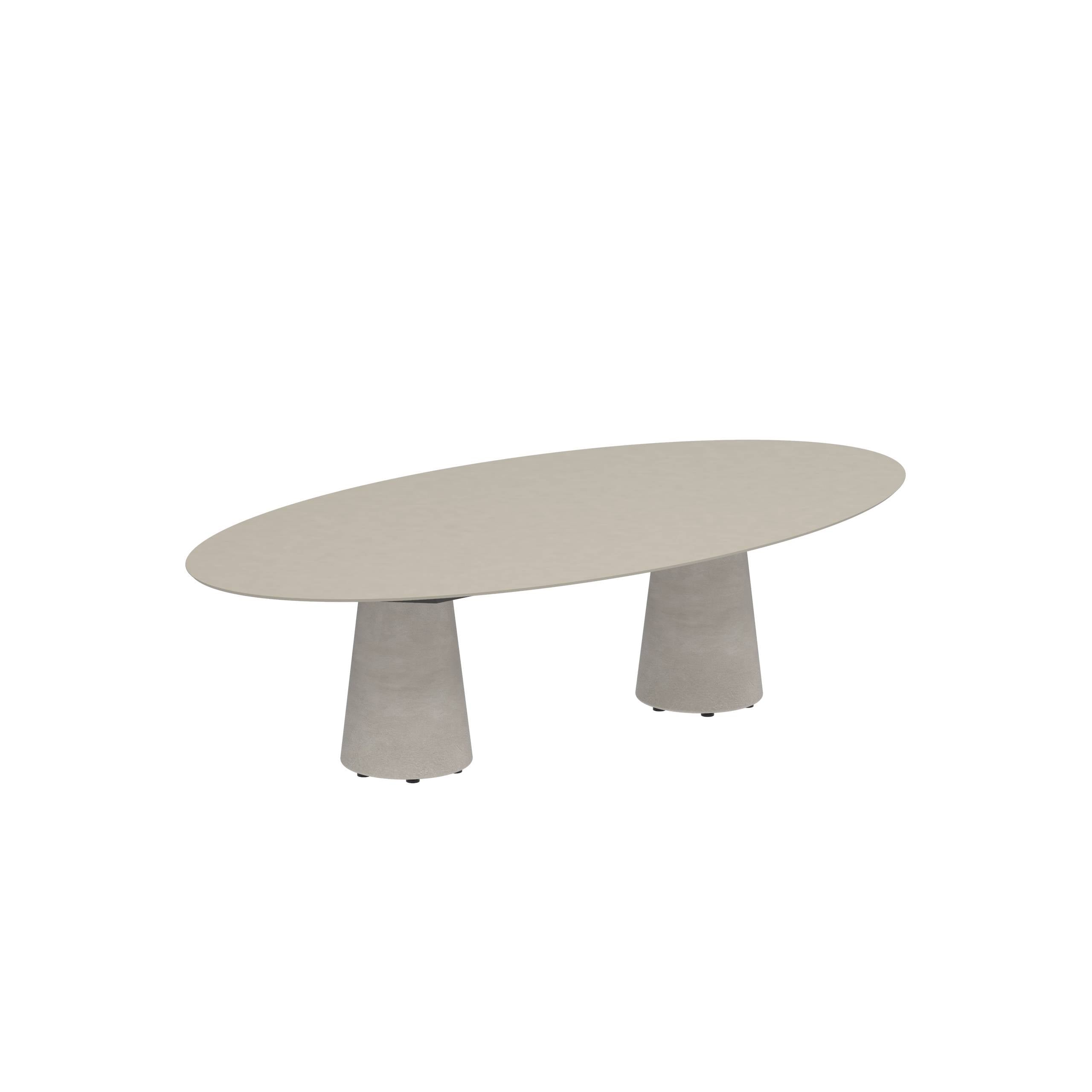 Conix Table Ellipse 250x130 Cm Low Dining Legs Concrete Cement Grey - Table Top Ceramic Pearl Grey