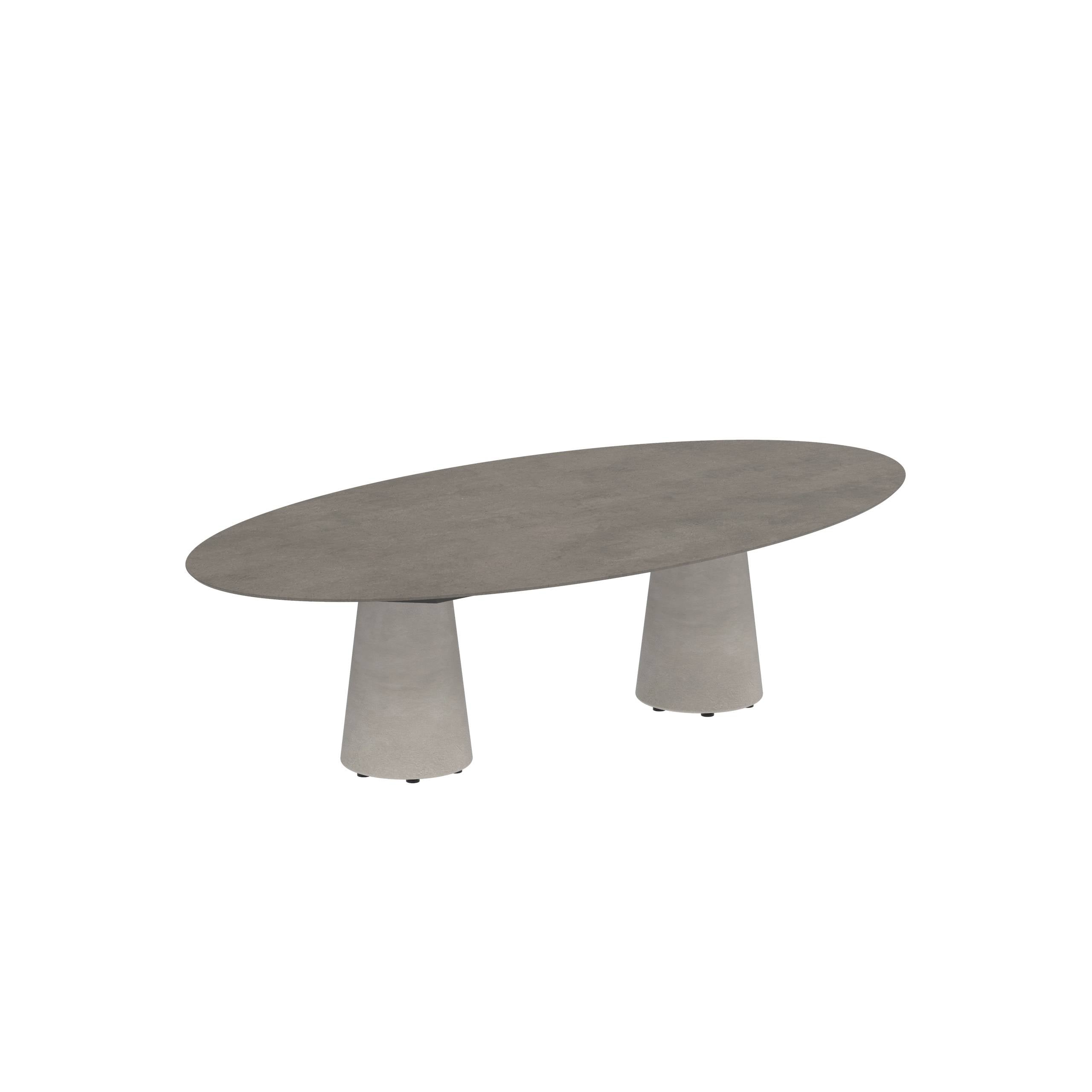 Conix Table Ellipse 250x130 Cm Low Dining Legs Concrete Cement Grey - Table Top Ceramic Terra Marrone