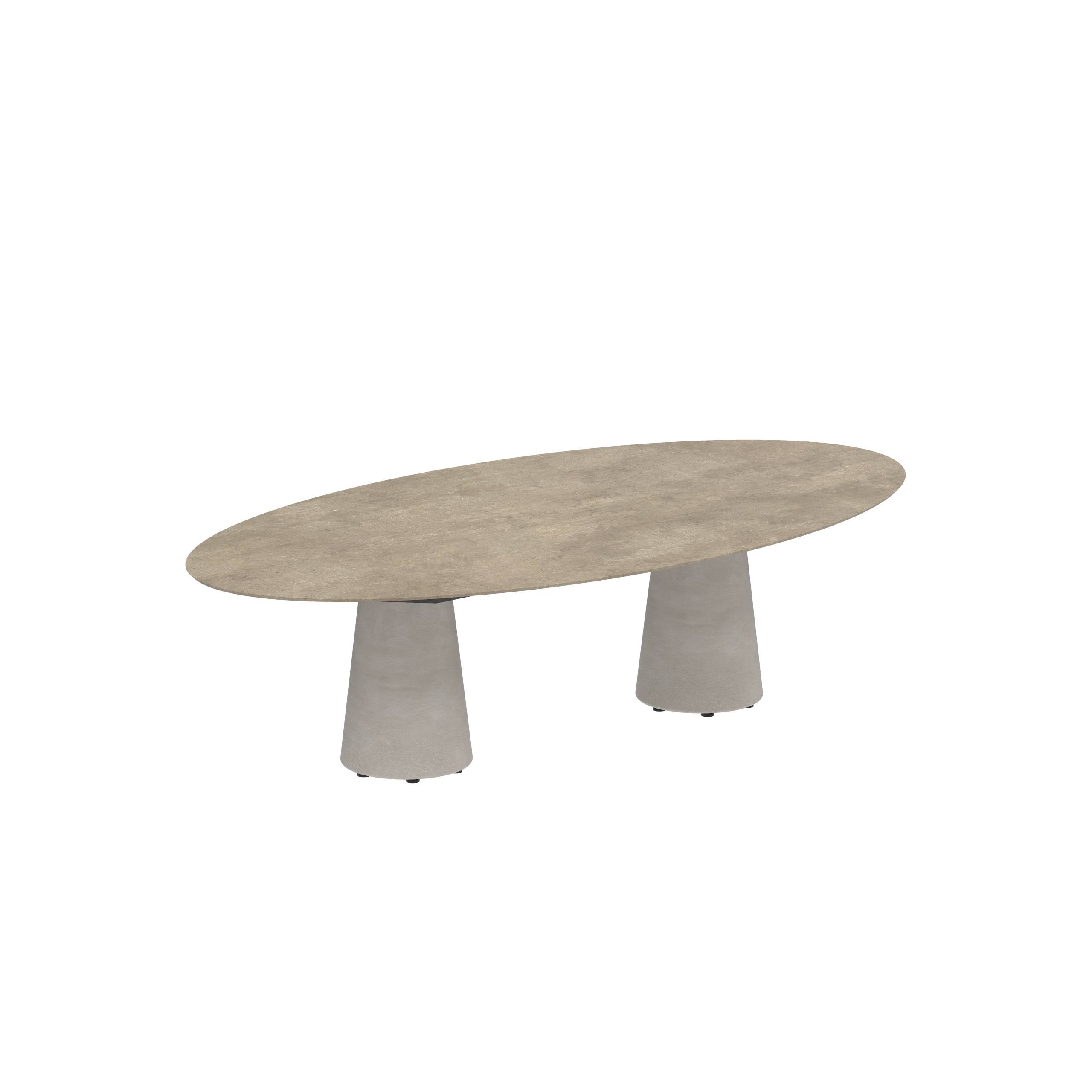 Conix Table Ellipse 250x130 Cm Low Dining Legs Concrete Cement Grey - Table Top Ceramic Terra Sabbia