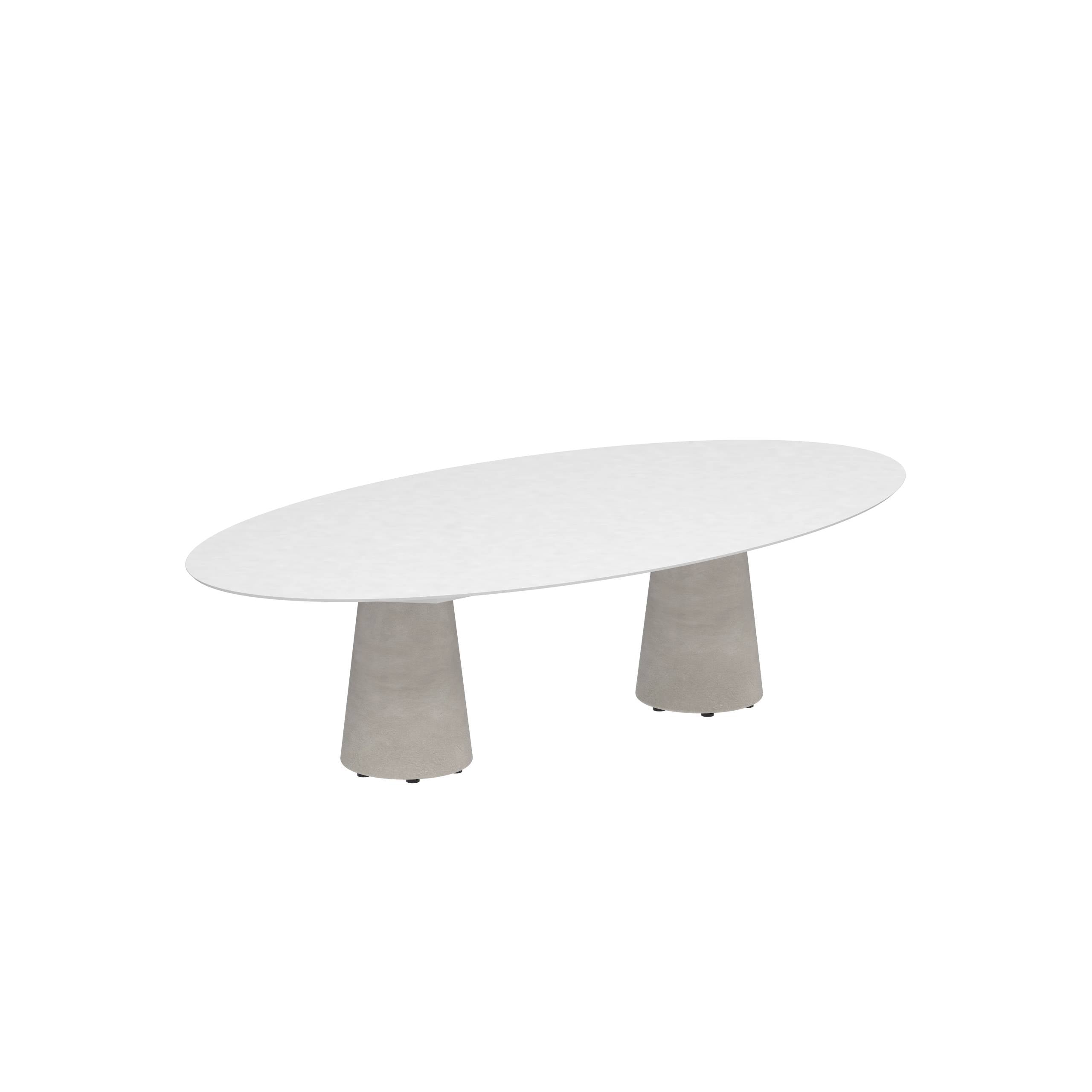 Conix Table Ellipse 250x130 Cm Low Dining Legs Concrete Cement Grey - Table Top Ceramic White