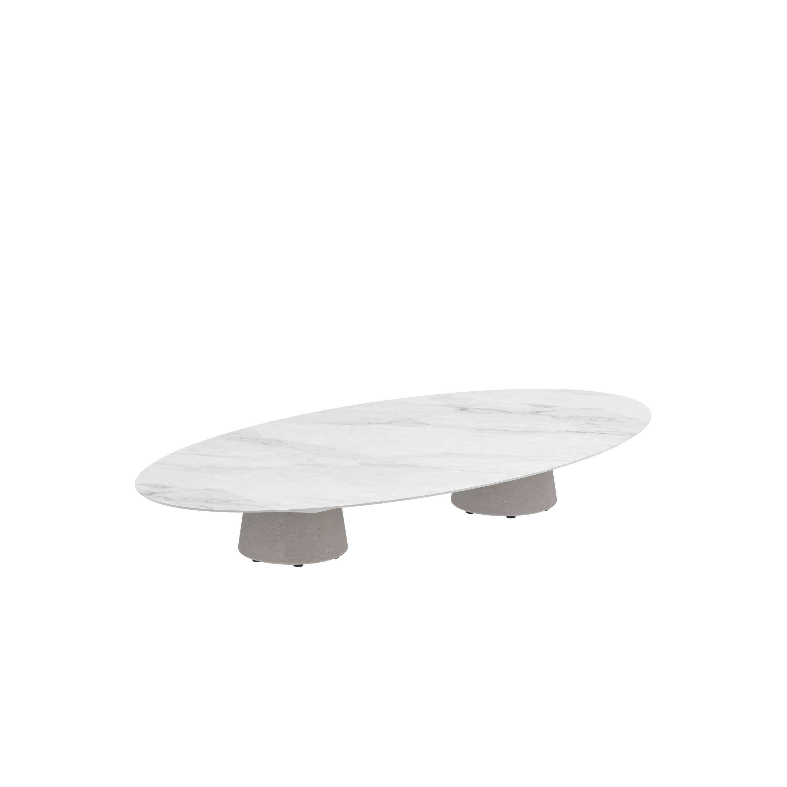 Conix Table Ellipse 250x130 Cm Low Lounge Legs Concrete Cement Grey - Table Top Ceramic Bianco Statuario